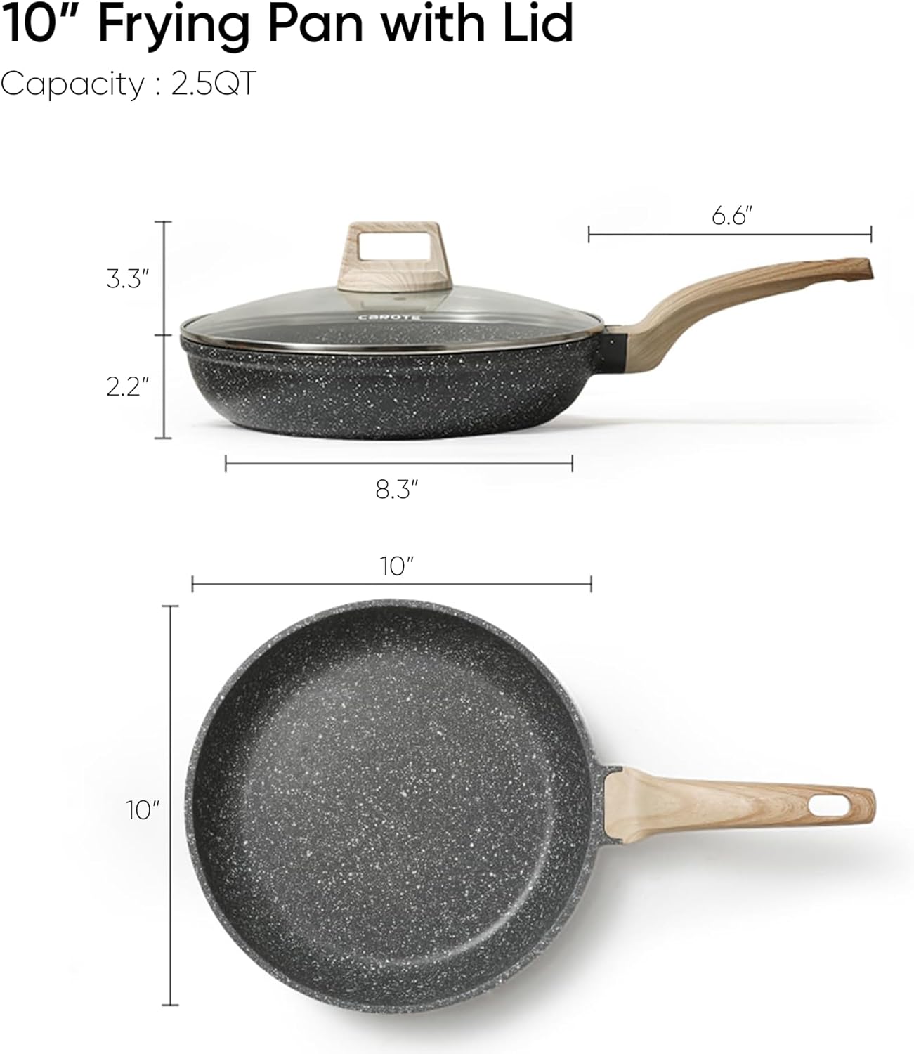 Non Stick Frying Pan Skillet – 10 Inch Granite Fry Pan with Glass Lid – Egg Pan & Omelet Pan – Stone Cookware – PFOA Free – Classic Granite - Image 2