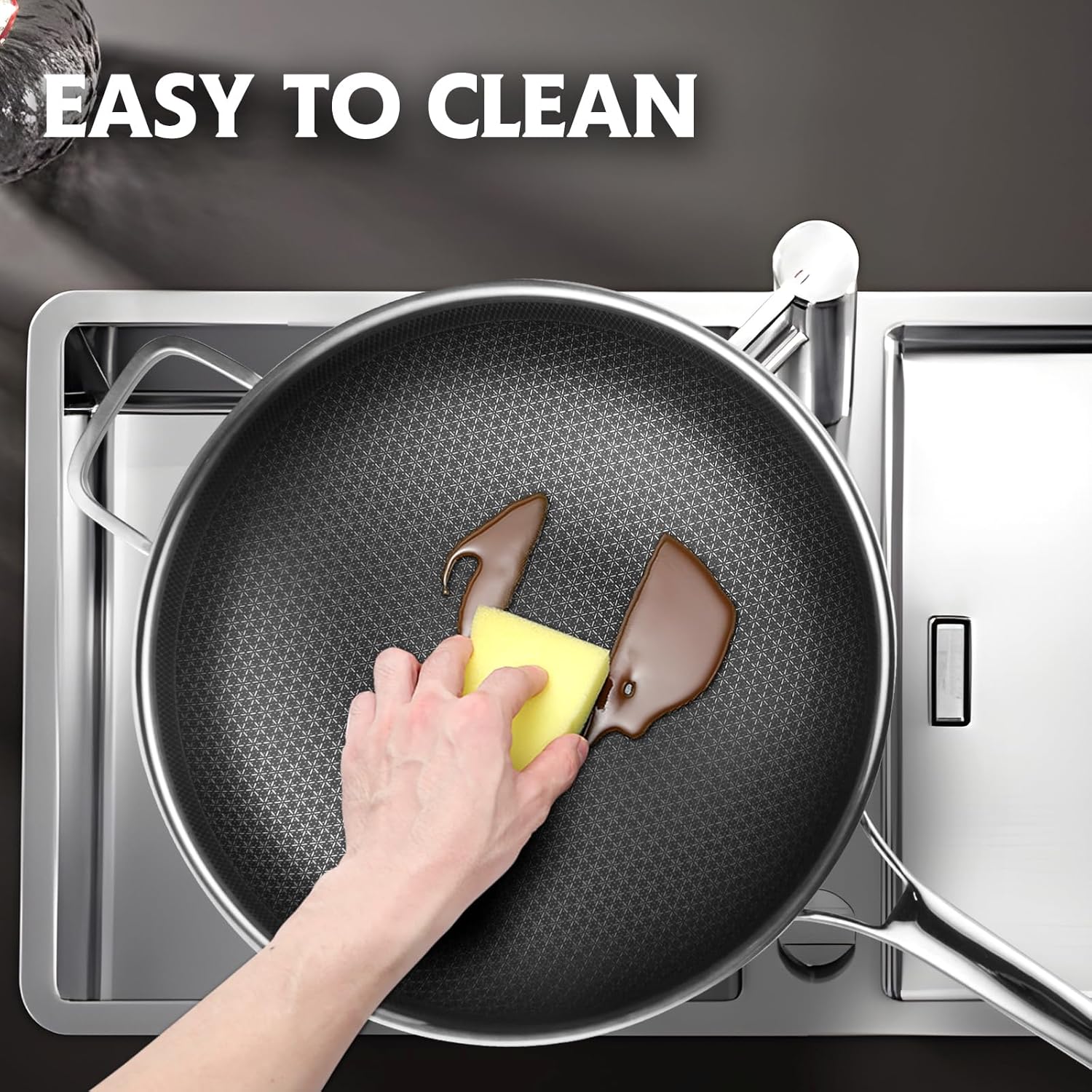 13 Inch Hybrid Wok & Stir Fry Pan – Nonstick Stainless Steel Wok with Lid – Dishwasher, Induction, Oven & Broiler Safe – PFOA Free – Non Toxic Cookware - Image 4