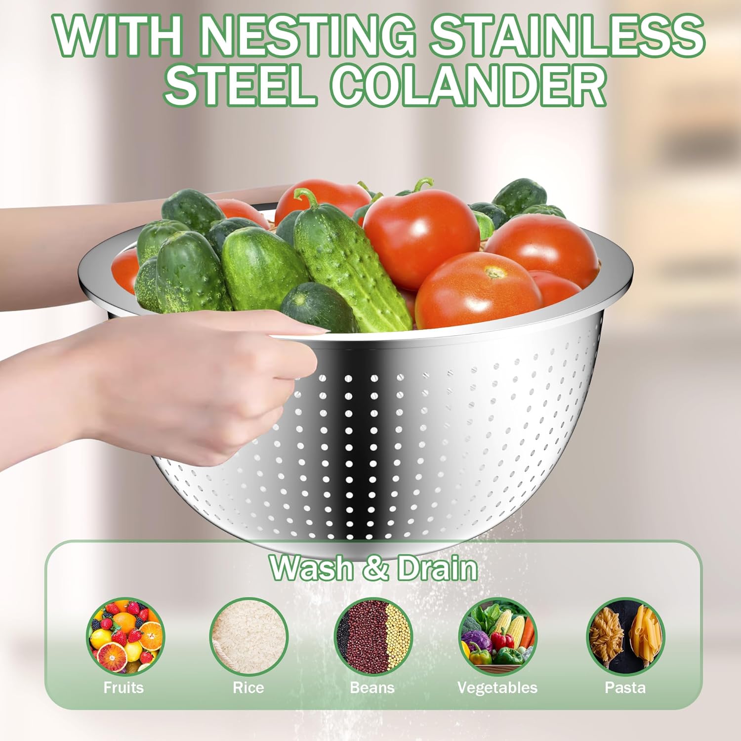 Mixing Bowls with Lids Set – Stainless Steel Mixing Bowls with Colander and Strainer – Serving Bowl Kitchen Gift – Sizes 4.5, 2.5, 2, 1.5 QT – Black - Image 5