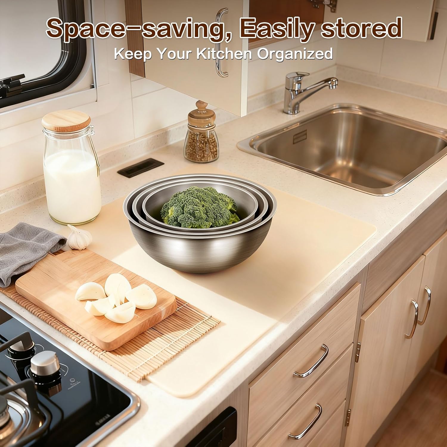 Stainless Steel Mixing Bowls Set of 3 – Food Grade 304 – Nesting Design – Dishwasher Safe for Baking, Salad Prep & Cooking – Sizes 1.5, 2.2, 3.4 Quarts - Image 6