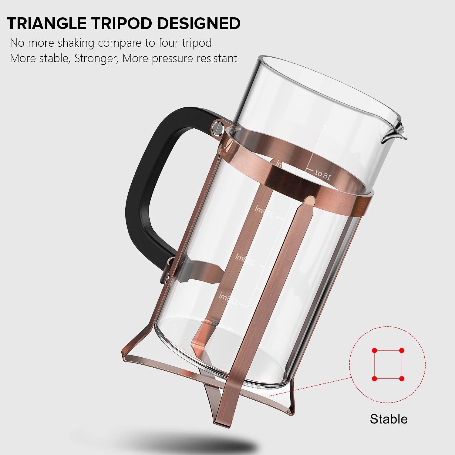 Coffee Maker 304 Stainless Steel French Press with 4 Filters – Heat Resistant & Durable – Easy to Clean – Borosilicate Glass Coffee Press – 100% BPA Free Teapot – 21 Ounce – Copper - Image 3