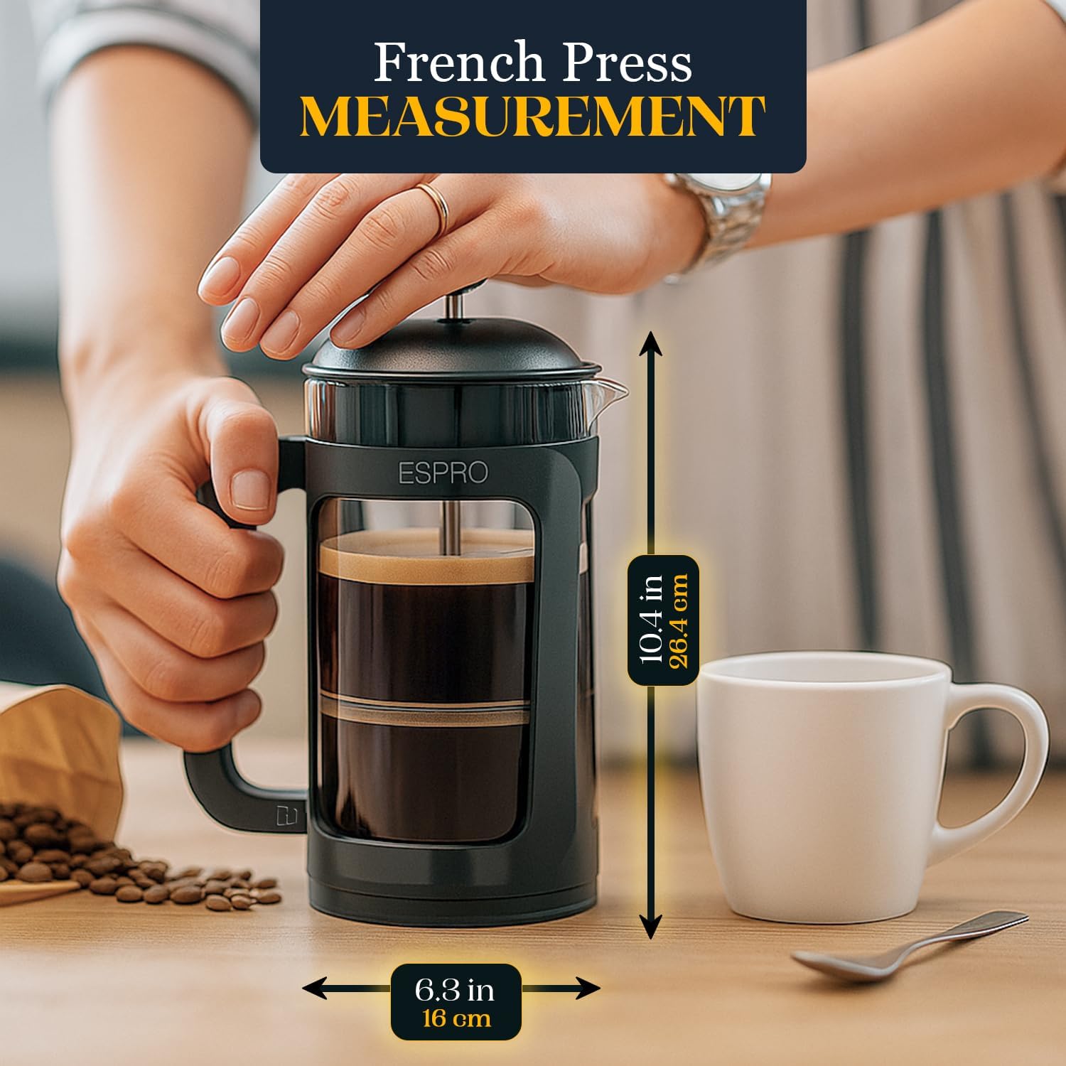 Light P3 French Press Coffee Maker – Patented Double Micro Filter for Grit Free Brew – Heat Resistant Thicker Borosilicate Glass Coffee Press – Black, 32 Ounce - Image 2