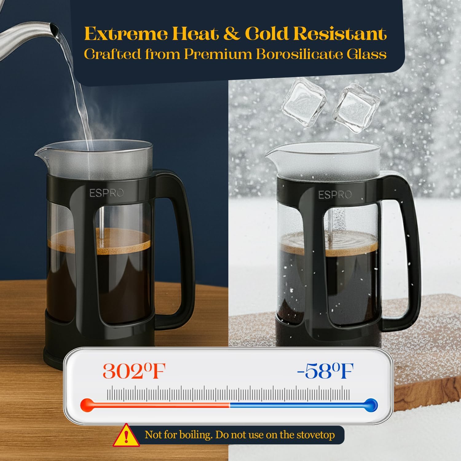 Light P3 French Press Coffee Maker – Patented Double Micro Filter for Grit Free Brew – Heat Resistant Thicker Borosilicate Glass Coffee Press – Black, 32 Ounce - Image 6