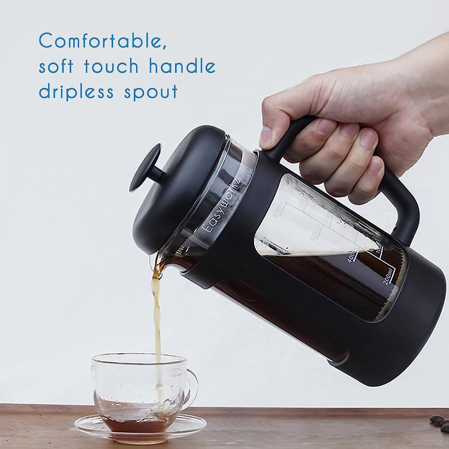 French Press 12 oz Coffee Tea Maker – with Borosilicate Glass – Soft Grip Handle - Image 4