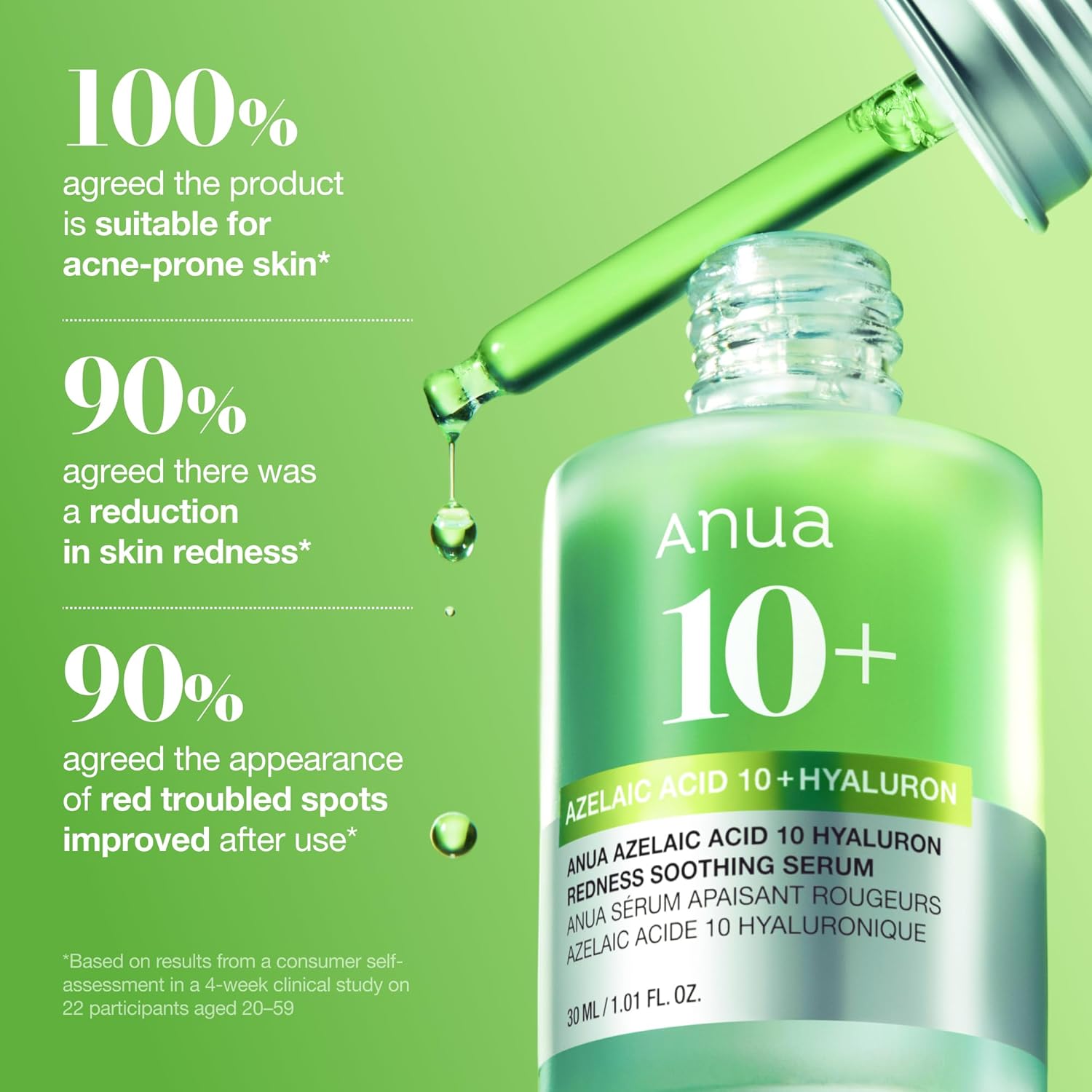 Azelaic Acid 10% + Hyaluron Redness Soothing Serum – Facial Serum for Blemish Prone & Oily Prone Skin – Lightweight & Hydrating Blemish Care with Hyaluronic Acid – Korean Skincare – 1.01 fl oz - Image 6