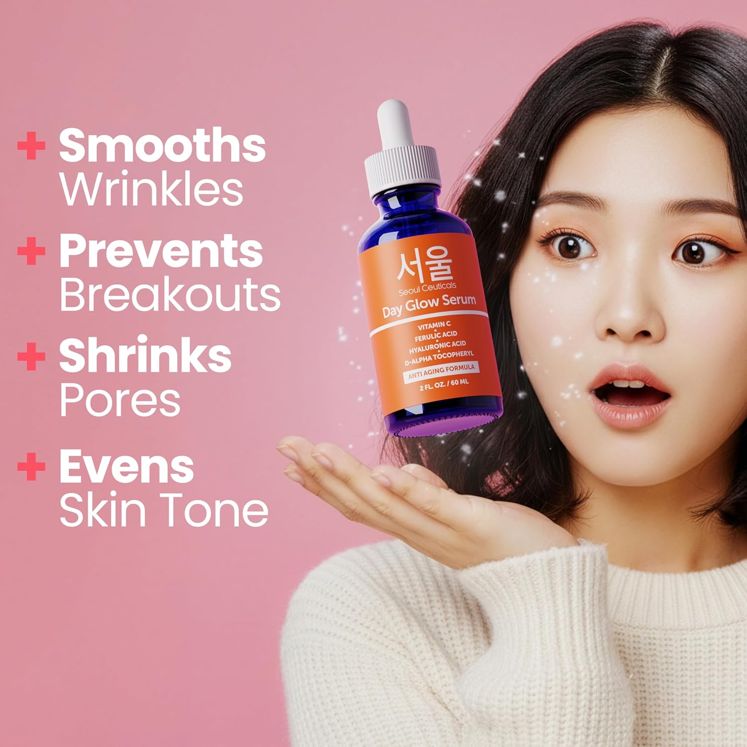 SeoulCeuticals Korean Skin Care 20% Vitamin C Hyaluronic Acid Serum + CE Ferulic Acid – Potent Anti Aging, Anti Wrinkle Korean Beauty – 1oz - Image 2