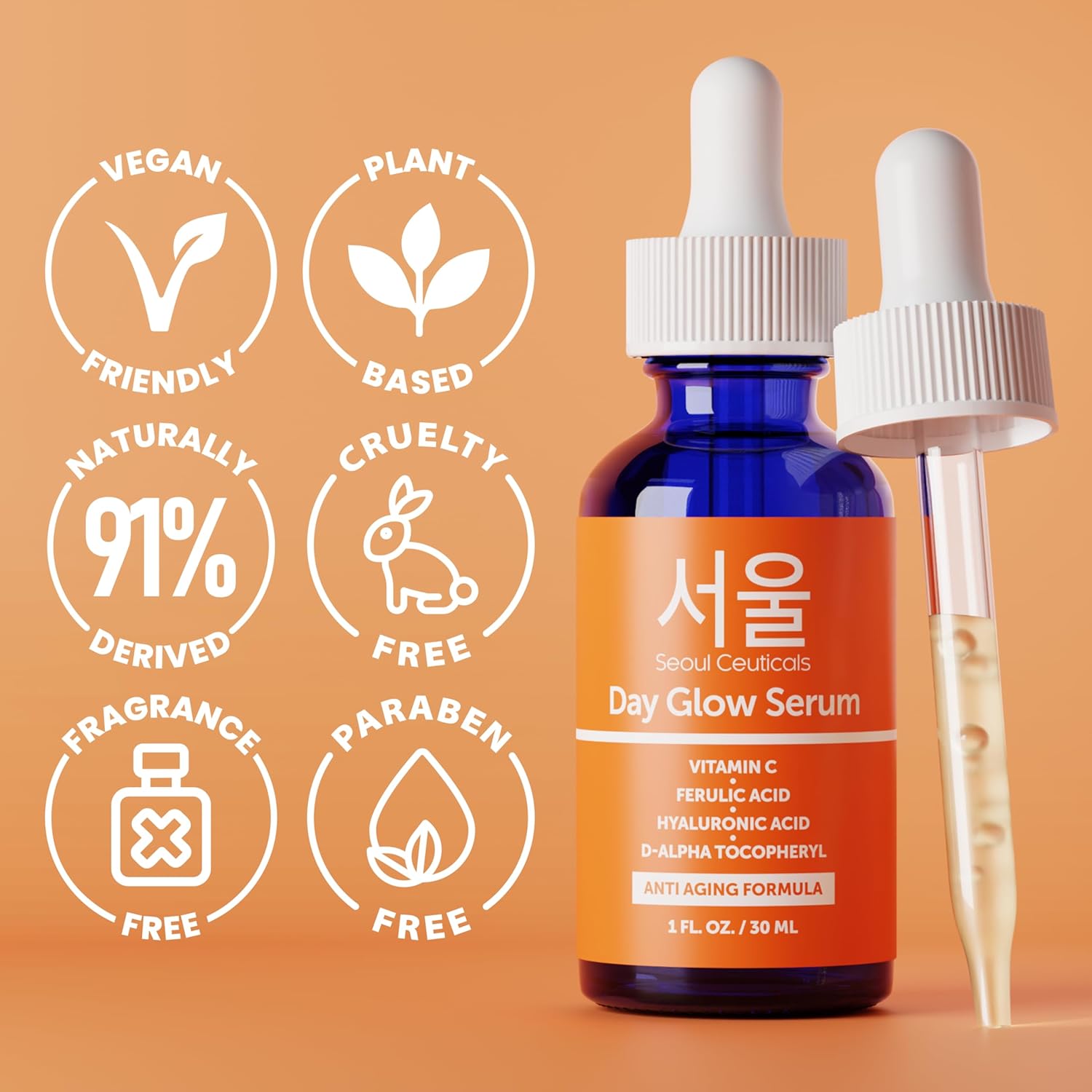 SeoulCeuticals Korean Skin Care 20% Vitamin C Hyaluronic Acid Serum + CE Ferulic Acid – Potent Anti Aging, Anti Wrinkle Korean Beauty – 1oz - Image 3