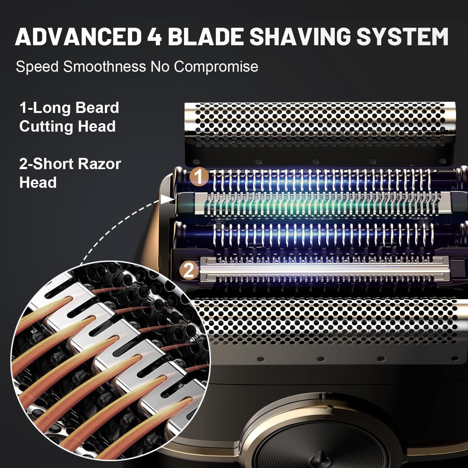 Rechargeable Electric Razor for Men – Mini Foil Shaver with 4 Floating Blades – Dual Speed and LED Display – 120 Minute Runtime – IPX7 Waterproof Face Shaver – USB C - Image 2