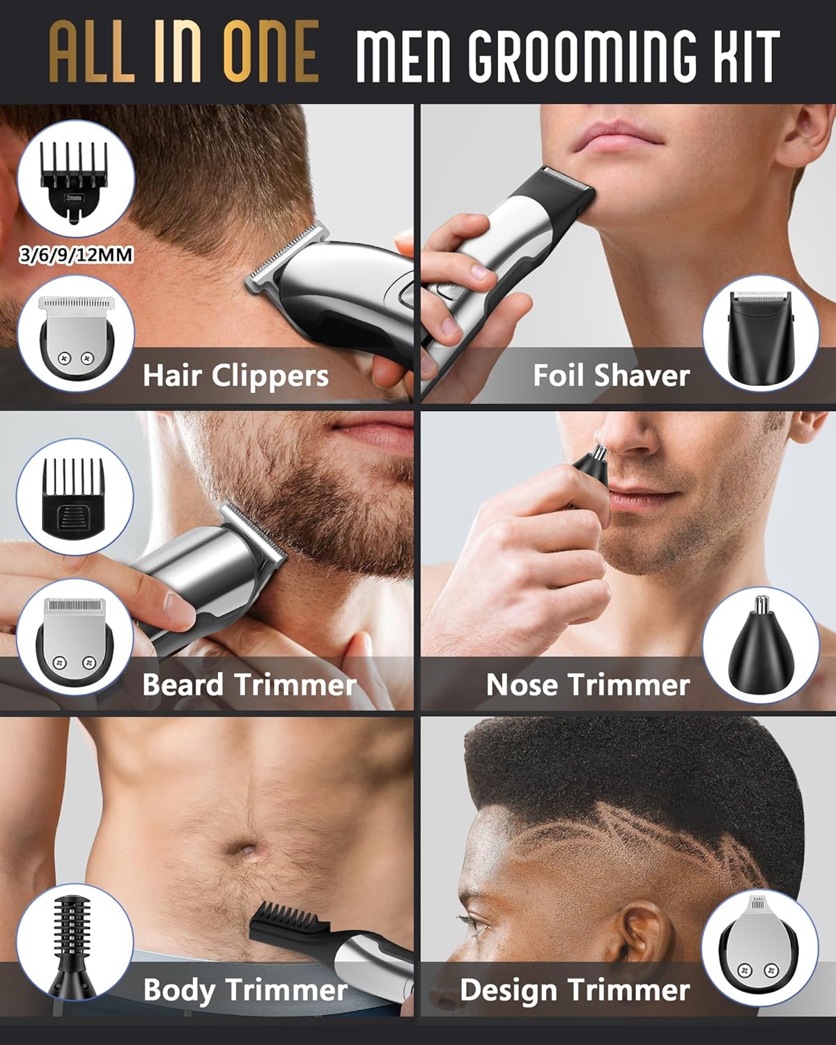 Ufree Beard Trimmer for Men – Waterproof Electric Razor for Nose, Body, Face and Mustache – Cordless Hair Clippers and Shavers Grooming Kit – Gifts for Men, Husband, Father - Image 2
