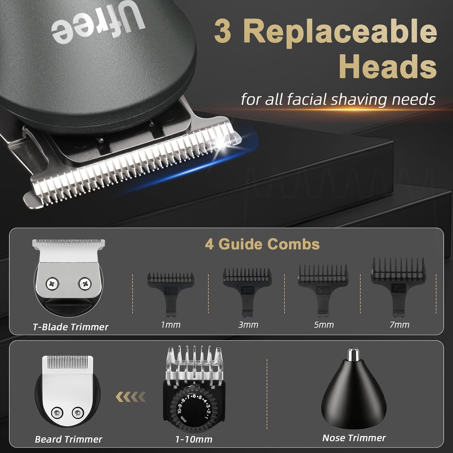 Ufree Beard Trimmer for Men with Hair Clipper – Professional Hair Clippers for Men and Hair Trimmers – Cordless Electric Razor Men's Grooming Kit for Nose, Face, Ear, Body – Gifts for Men, Husband, Father - Image 6