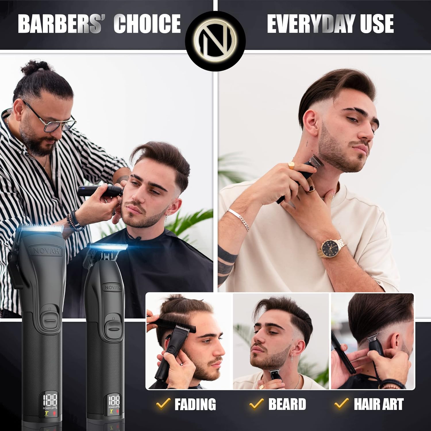 Novah Professional Hair Clippers for Men – Professional Barber Clippers and Trimmer Set – Men's Cordless Hair Clipper for Barbers – Haircut Kit for Fades - Image 2