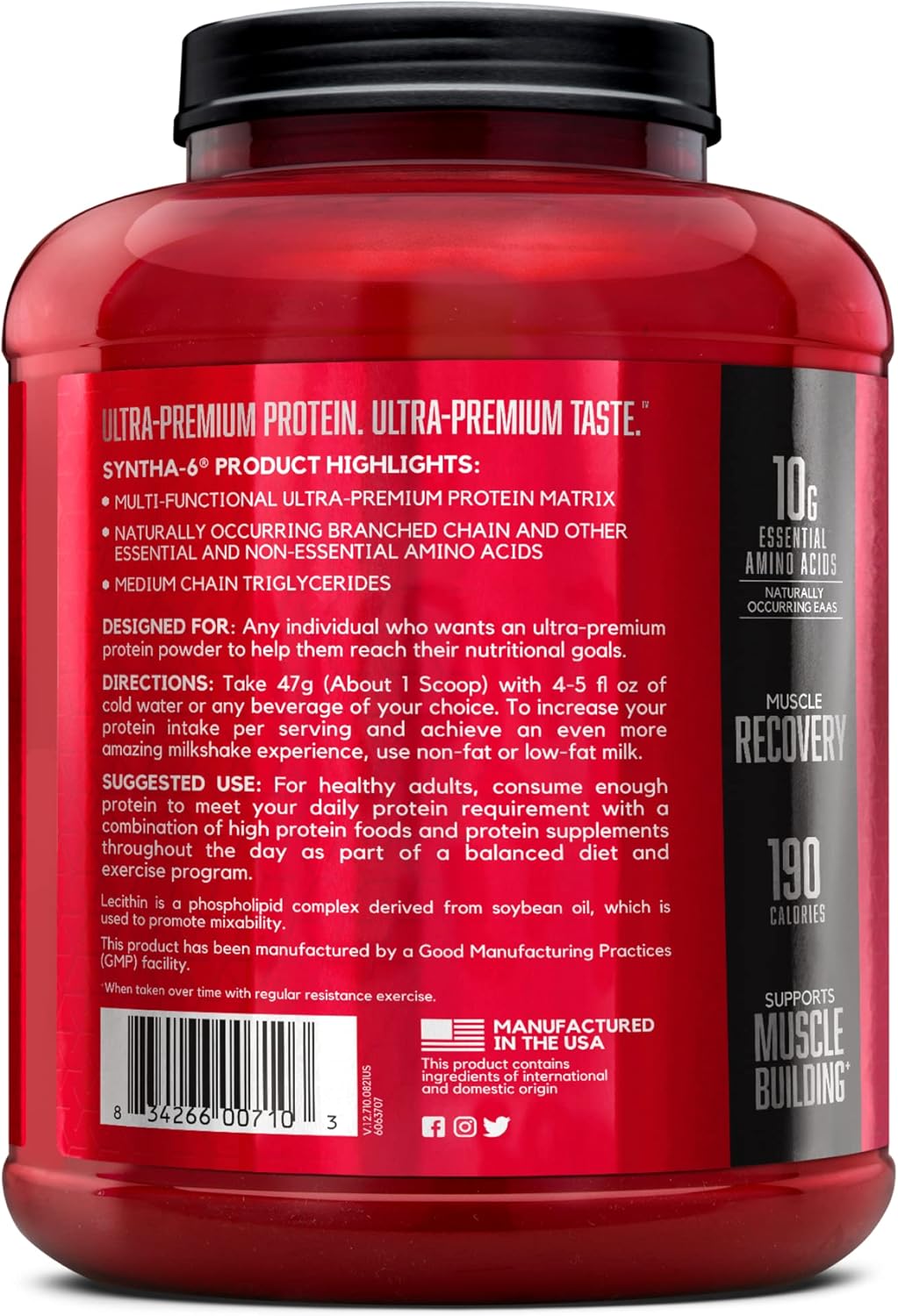 BSN SYNTHA 6 Whey Protein Powder – Micellar Casein and Milk Protein Isolate Blend – Vanilla Ice Cream Flavor – 5 Pounds – 48 Servings – 1 Pack (Package May Vary) - Image 6