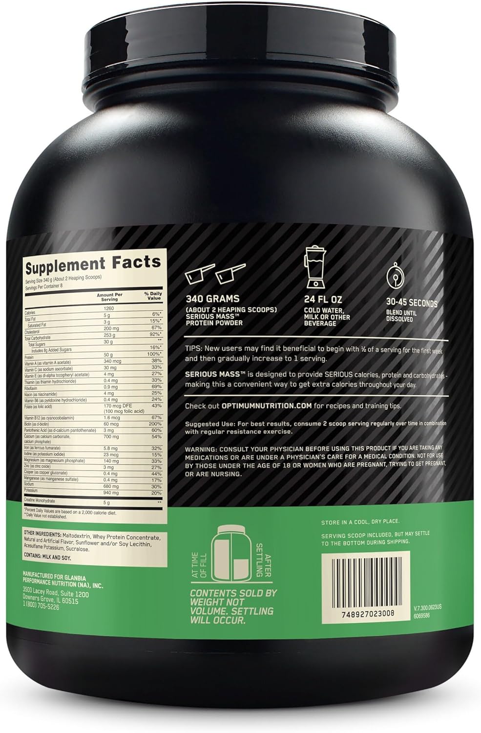 Optimum Nutrition Serious Mass – Weight Gainer Protein Powder with Vitamin C and Zinc for Immune Support and Creatine – Vanilla – 6 Pound (Packaging May Vary) - Image 2