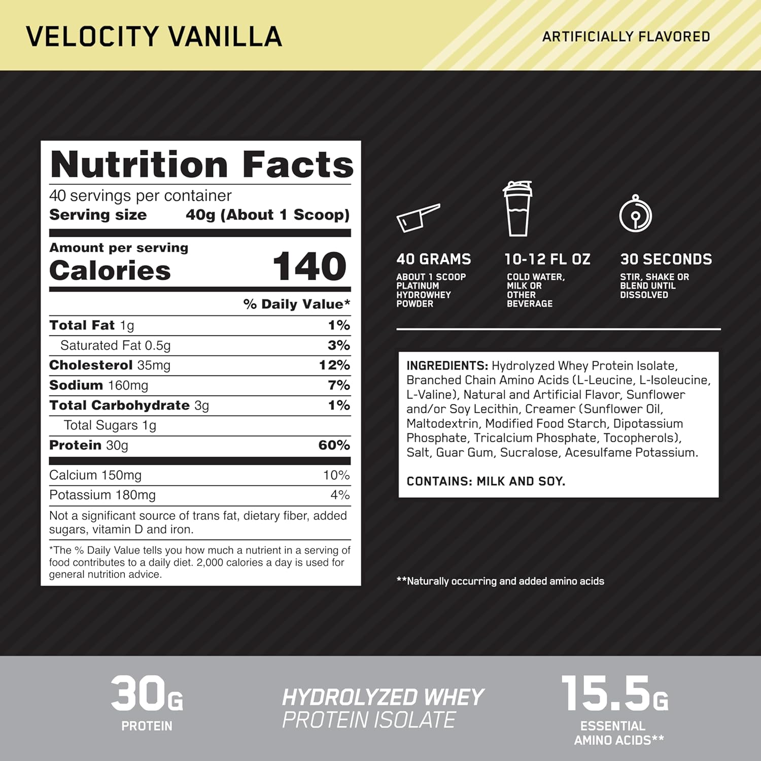 Optimum Nutrition Platinum Hydrowhey Protein Powder – 100% Hydrolyzed Whey Isolate Powder – Velocity Vanilla Flavor – 3.5 Pounds (Packaging May Vary) - Image 2
