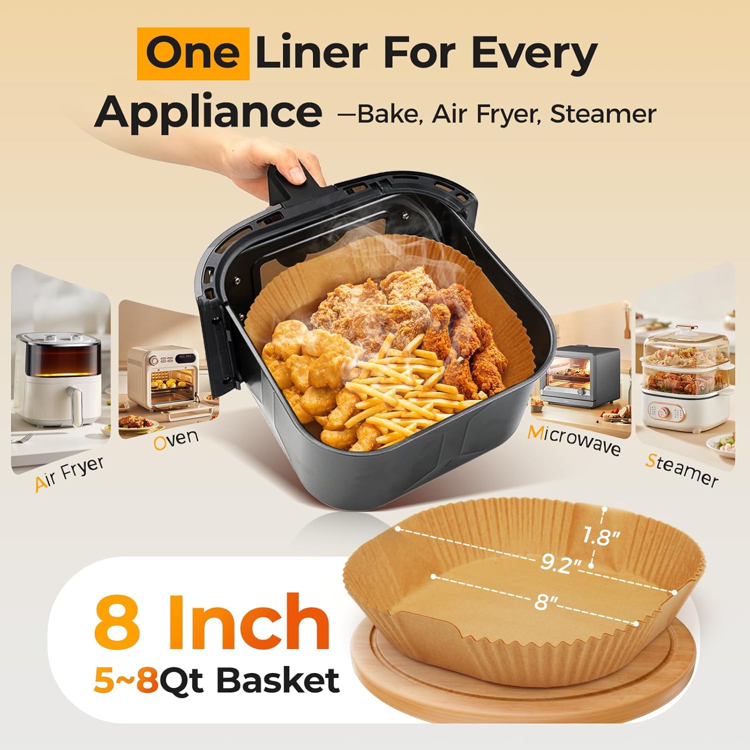 8IN Square Air Fryer Paper Liners – 125Pcs Non-Stick Parchment Paper, Bleach-Free Disposable Liners for Microwave & Air Fryer, Oil-Proof Cooking Sheets - Image 2