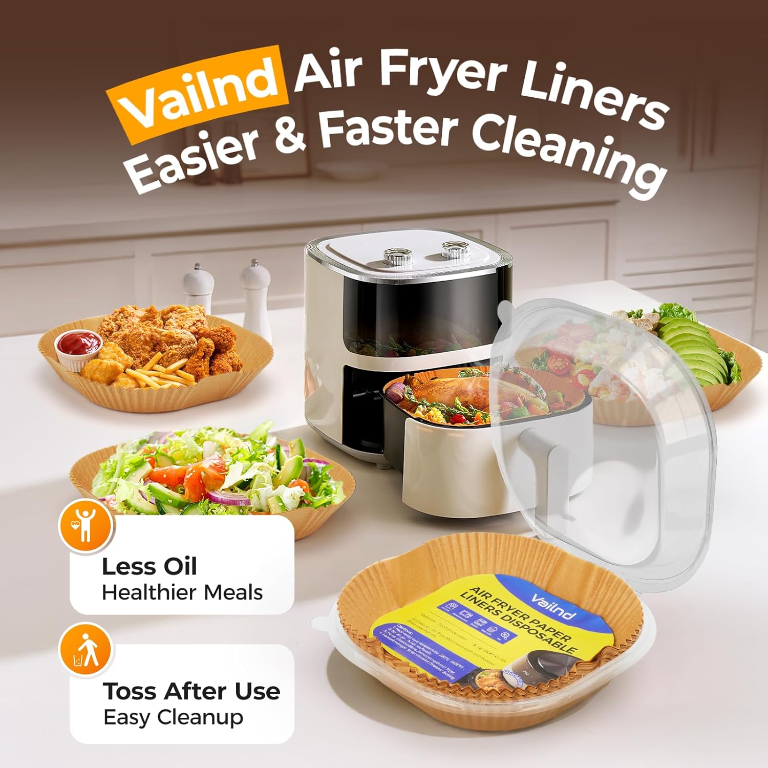 8IN Square Air Fryer Paper Liners – 125Pcs Non-Stick Parchment Paper, Bleach-Free Disposable Liners for Microwave & Air Fryer, Oil-Proof Cooking Sheets - Image 5