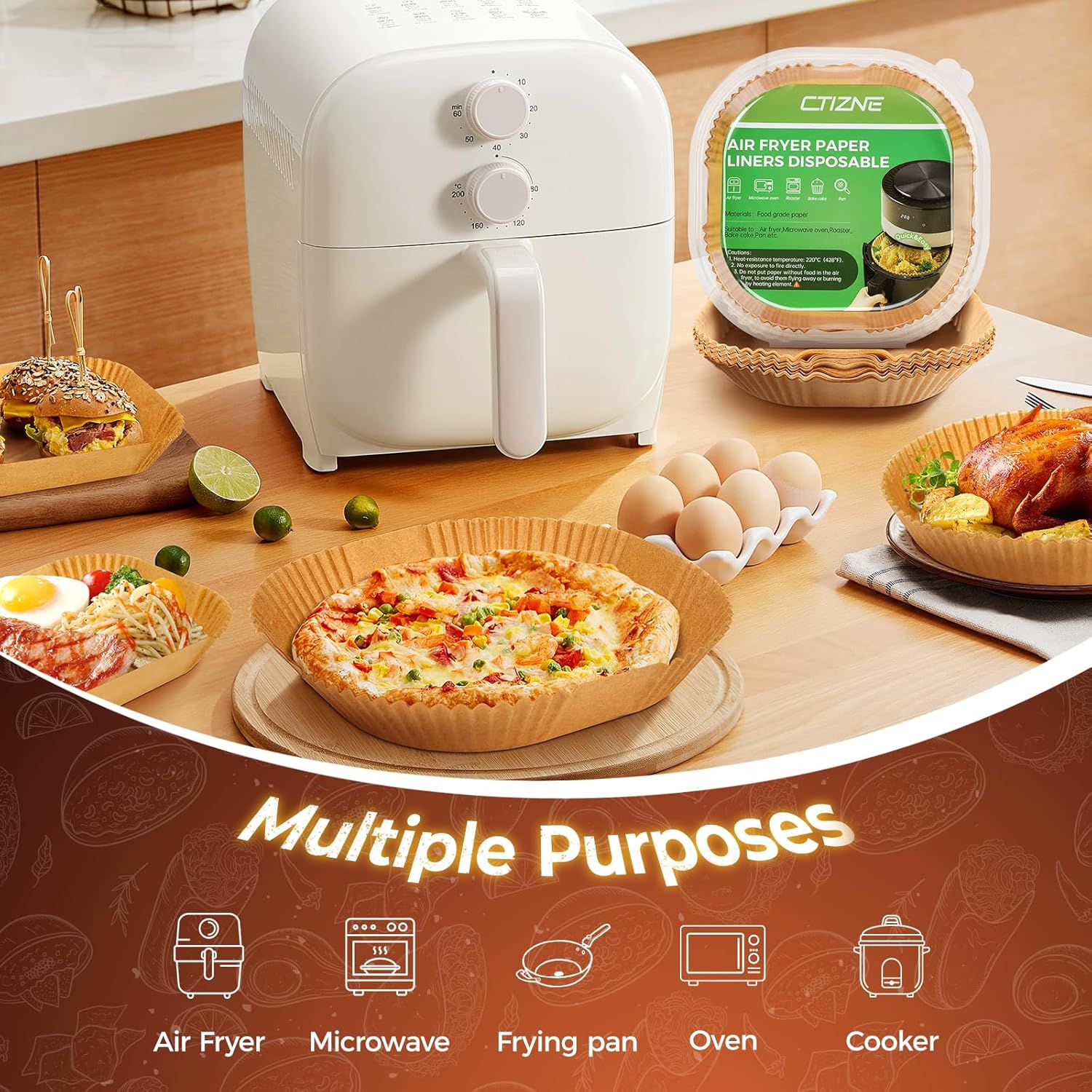Air Fryer Liners Disposable 150Pcs 8IN Square – Food Grade Unbleached Parchment Paper, Non-Stick Waterproof Oilproof for 5-8 QT Airfryer Basket, Baking, Roasting, Microwave & Oven - Image 4