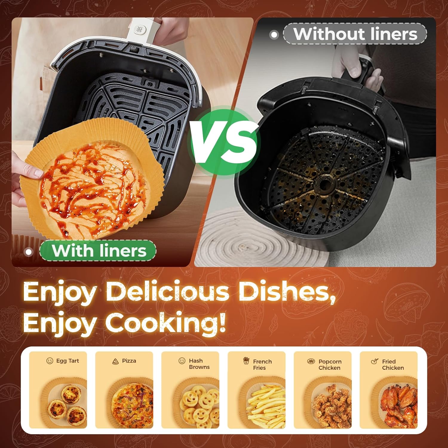 Air Fryer Liners Disposable 150Pcs 8IN Square – Food Grade Unbleached Parchment Paper, Non-Stick Waterproof Oilproof for 5-8 QT Airfryer Basket, Baking, Roasting, Microwave & Oven - Image 5