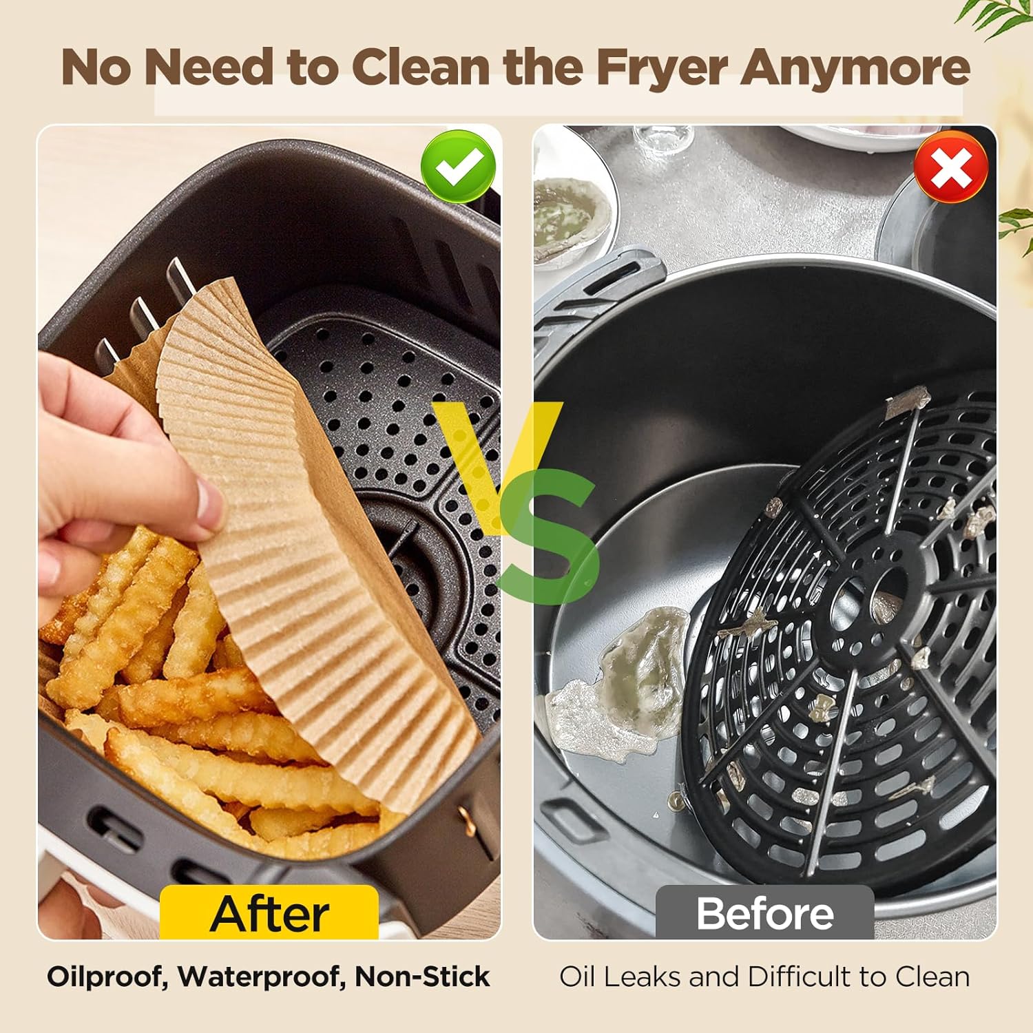 Air Fryer Paper Liners 100PCS – Non-Stick Oil Resistant 8 Inch Round Airfryer Liners Disposable for 5-8QT Basket, Parchment Paper for Baking, Roasting & Microwave - Image 3