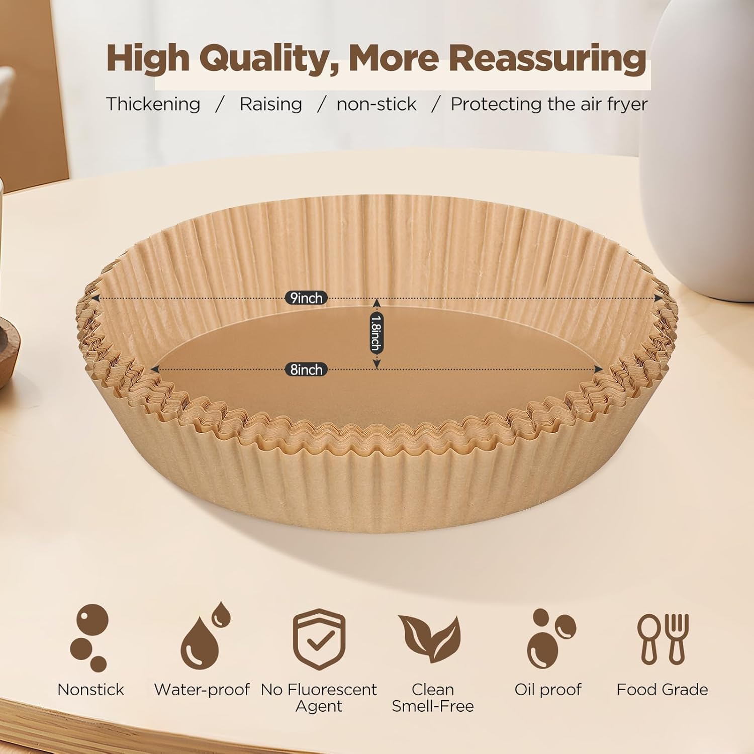 Air Fryer Paper Liners 100PCS – Non-Stick Oil Resistant 8 Inch Round Airfryer Liners Disposable for 5-8QT Basket, Parchment Paper for Baking, Roasting & Microwave - Image 4