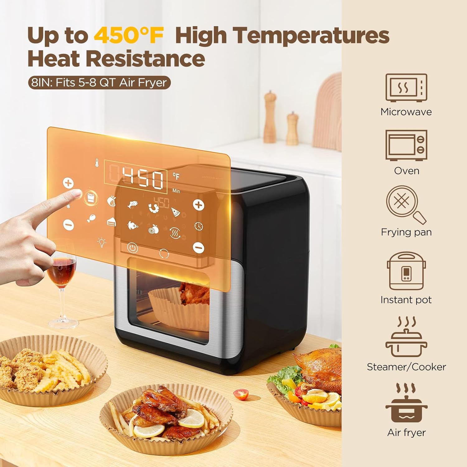 Air Fryer Paper Liners 100PCS – Non-Stick Oil Resistant 8 Inch Round Airfryer Liners Disposable for 5-8QT Basket, Parchment Paper for Baking, Roasting & Microwave - Image 5