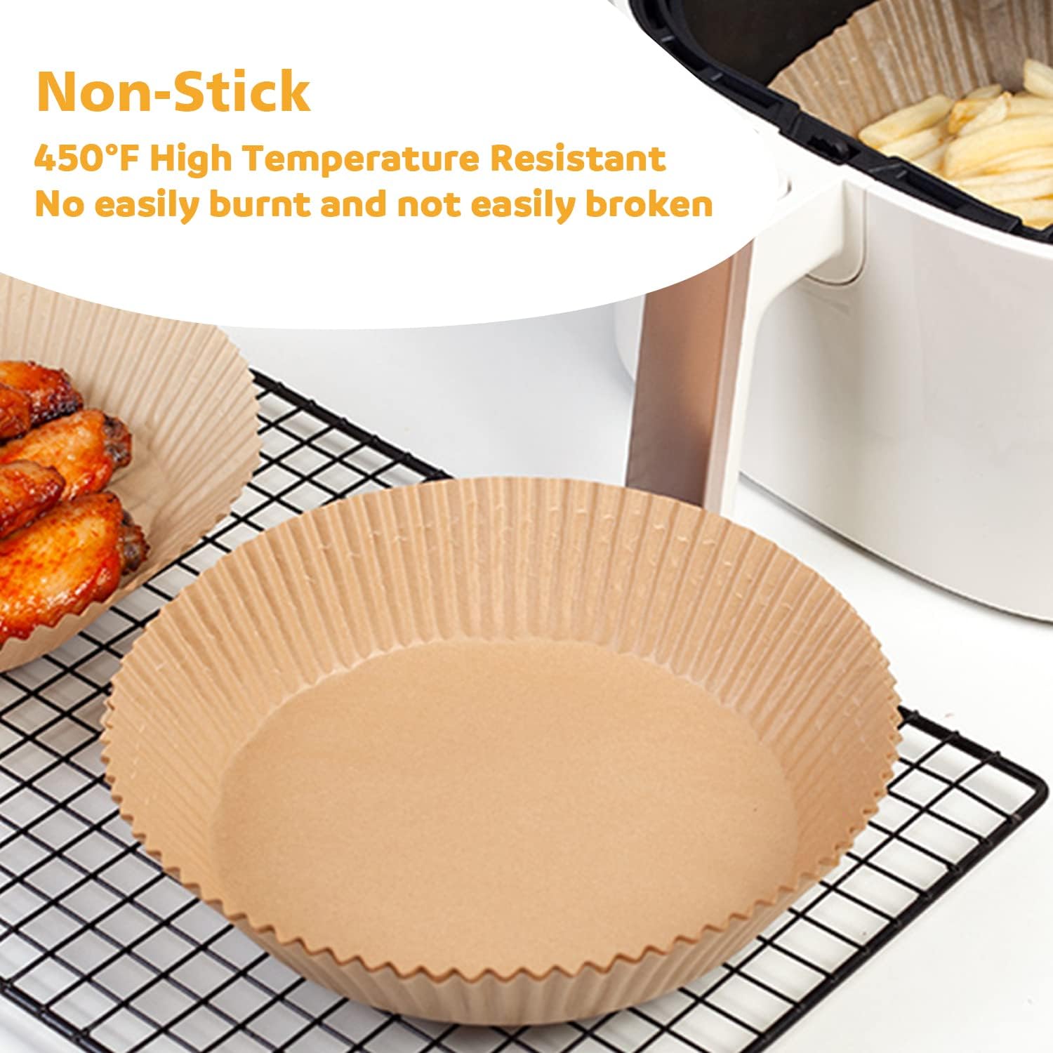 Ailun Air Fryer Paper Liners 8inch, 100PCS Non-Stick Parchment Paper, Oil Resistant Disposable Food Grade Free of Bleach Paper Round for 5-8 QT Air Fryer Baking Roasting Microwave - Image 4