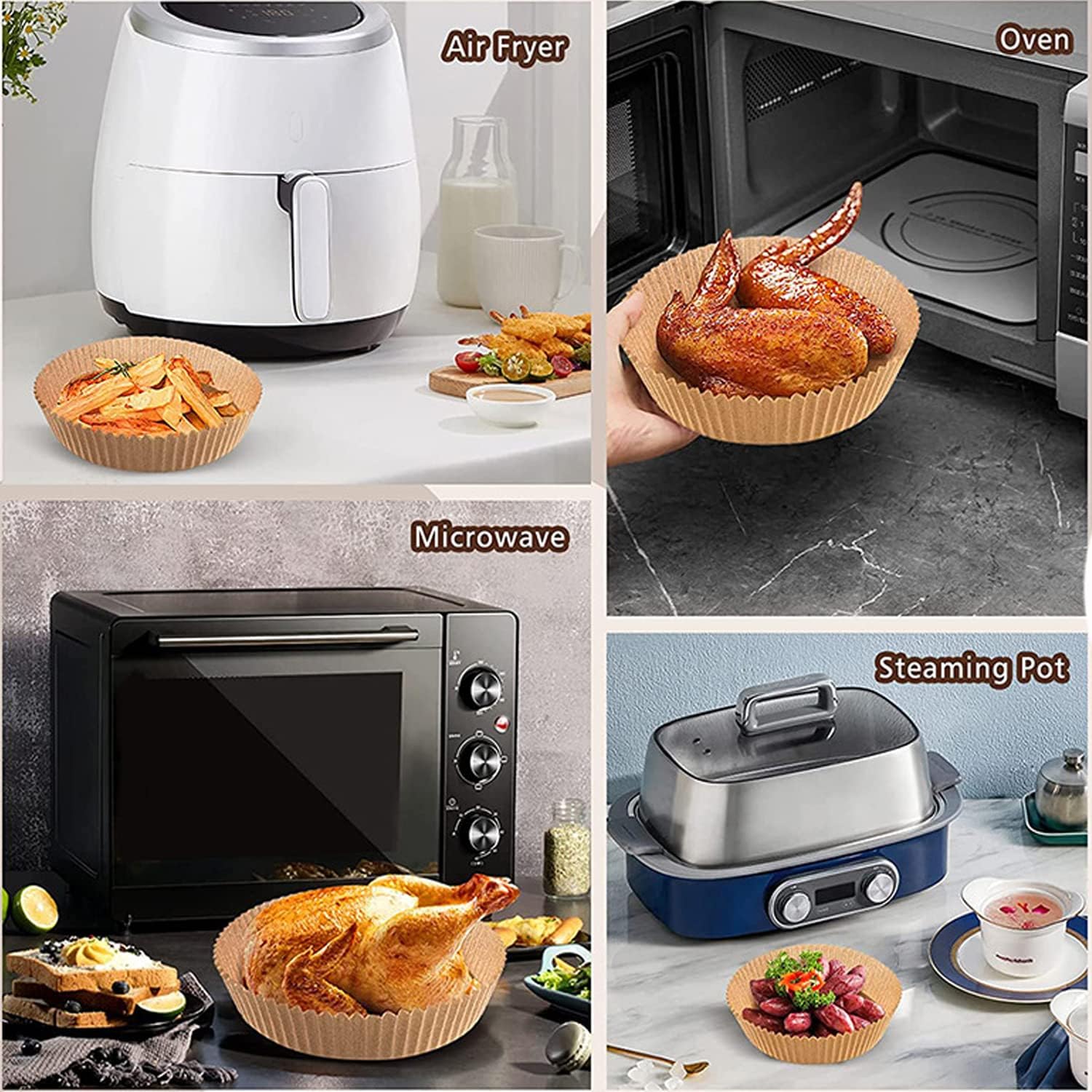 Air Fryer Liners Round, 100PCS 6.3 Inch Disposable Liner for Air Fryer 2Qt to 5Qt, Unbleached Non-Stick Non-Leak Small Airfryer Liner Parchment Paper - Image 2