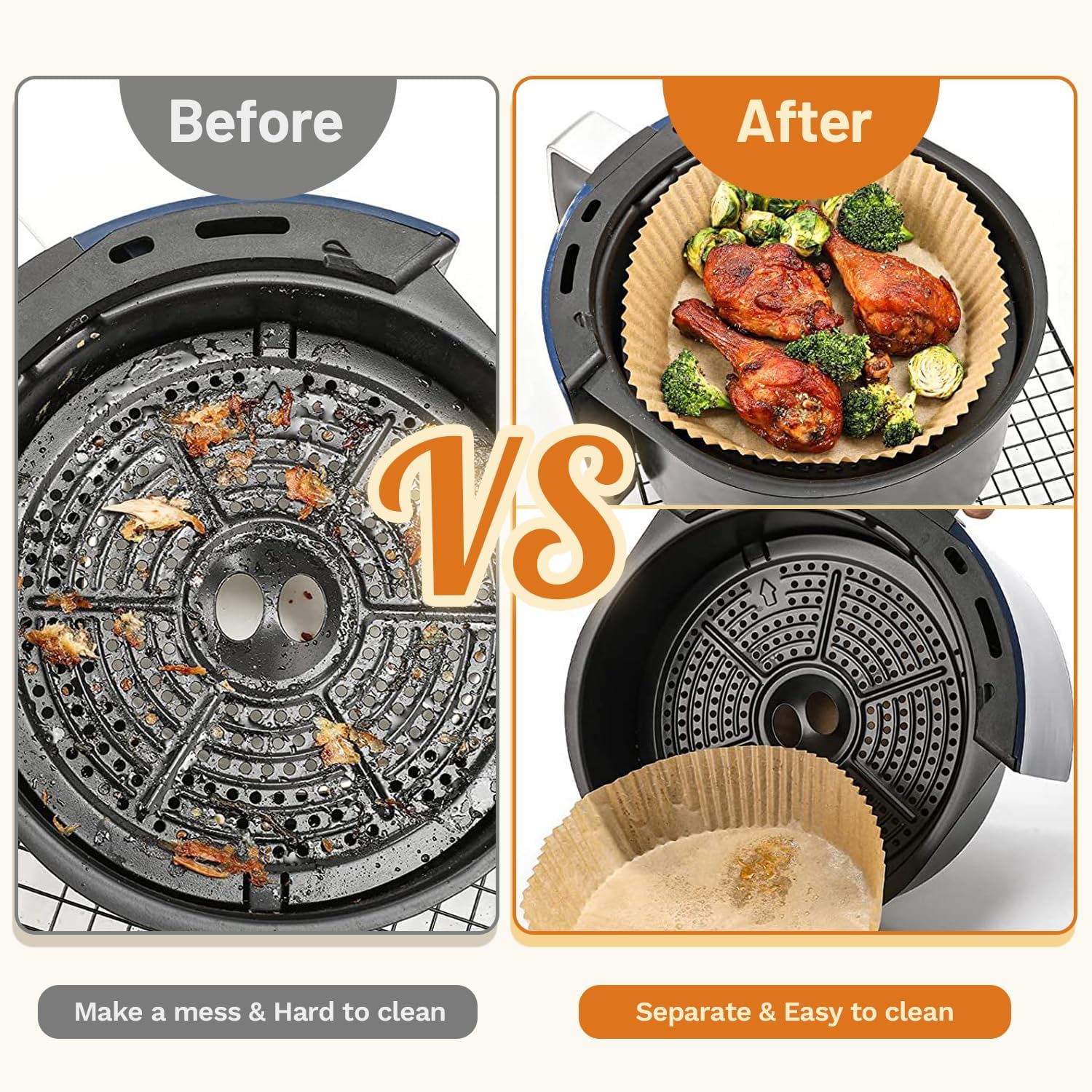 Air Fryer Liners Round, 100PCS 6.3 Inch Disposable Liner for Air Fryer 2Qt to 5Qt, Unbleached Non-Stick Non-Leak Small Airfryer Liner Parchment Paper - Image 5