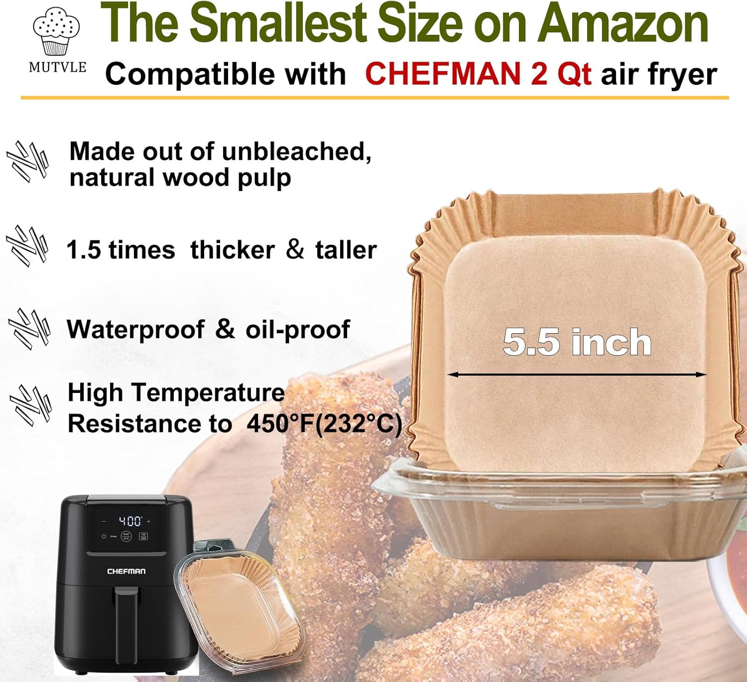 2 QT Air Fryer Liners for CHEFMAN 2 Qt Mini Air Fryer, Air Fryer Liners Disposable Small 2 qt 2.6qt, Small AirFryer Liners, DASH Air Fryer Liners - Image 2