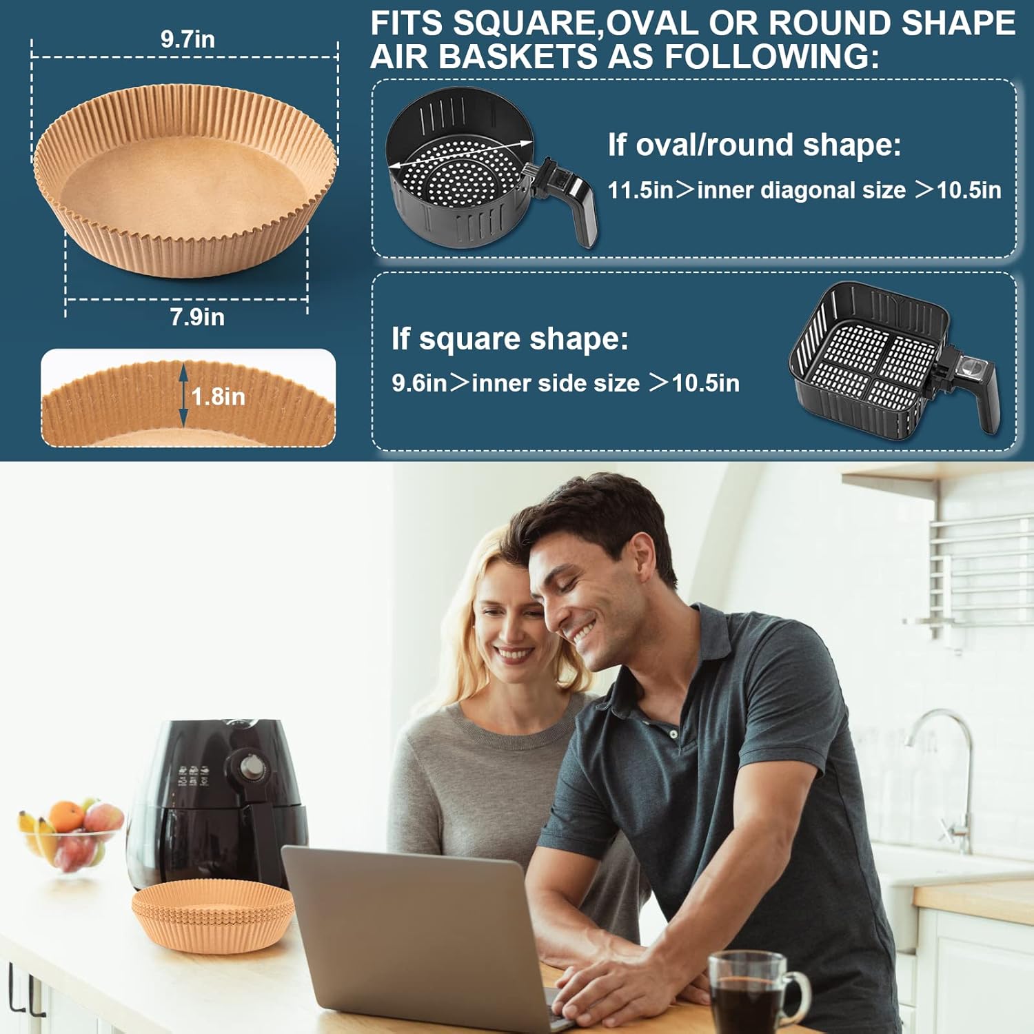 Air Fryer Liners Disposable for Ninja 4QT AF101, Airfryer Liners Round 9.5 Inch Air Fryer Paper Liners Non-Stick Air Fryer Parchment Paper Liners Oil Resistant, Waterproof for 4-8Qt Basket - Image 3