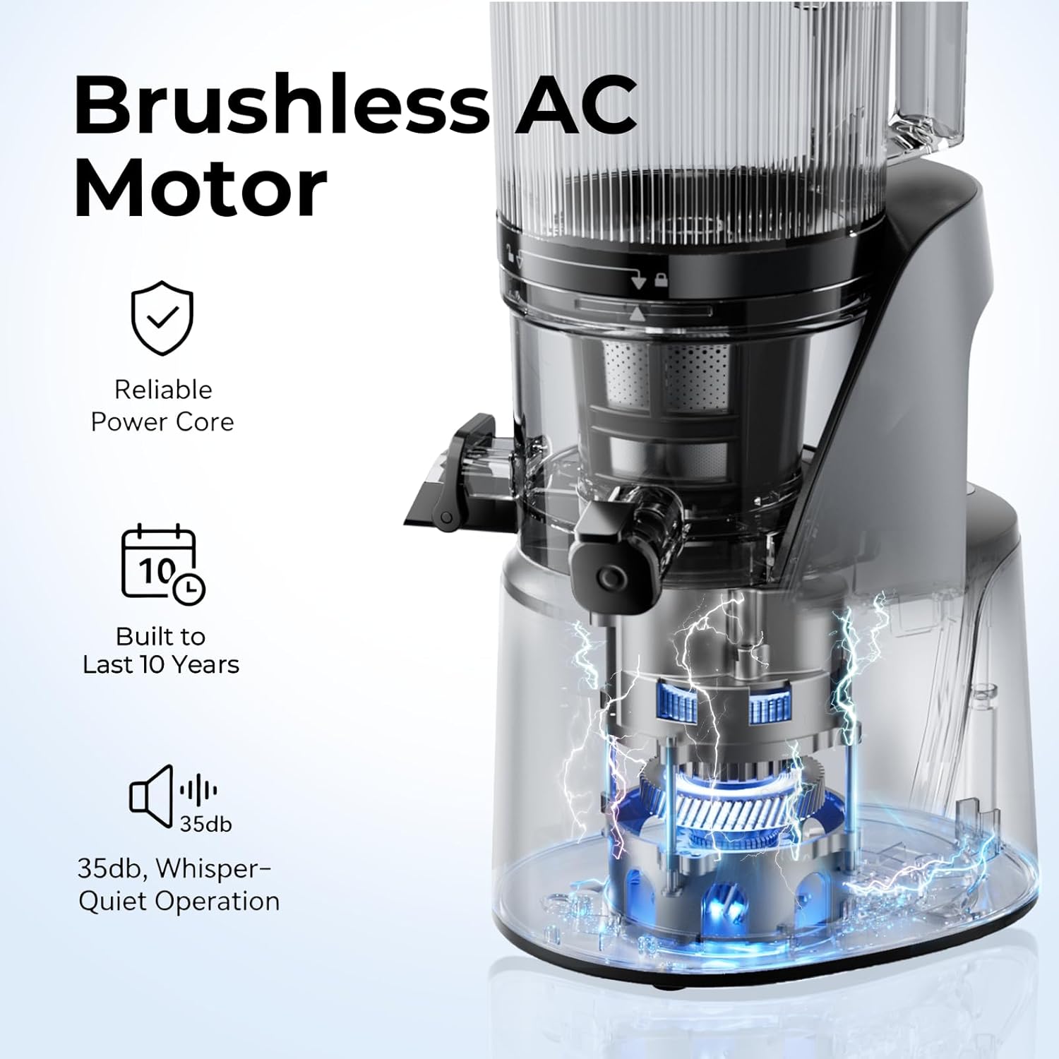 EanOruus Juicer Machines, 3-in-1 Cold Press Juicer with 6.5" Extra Large Chute, 100oz Large Capacity, AC Motor, Makes Juice, Nut Milk & Sorbet, Premium Gray - Image 6