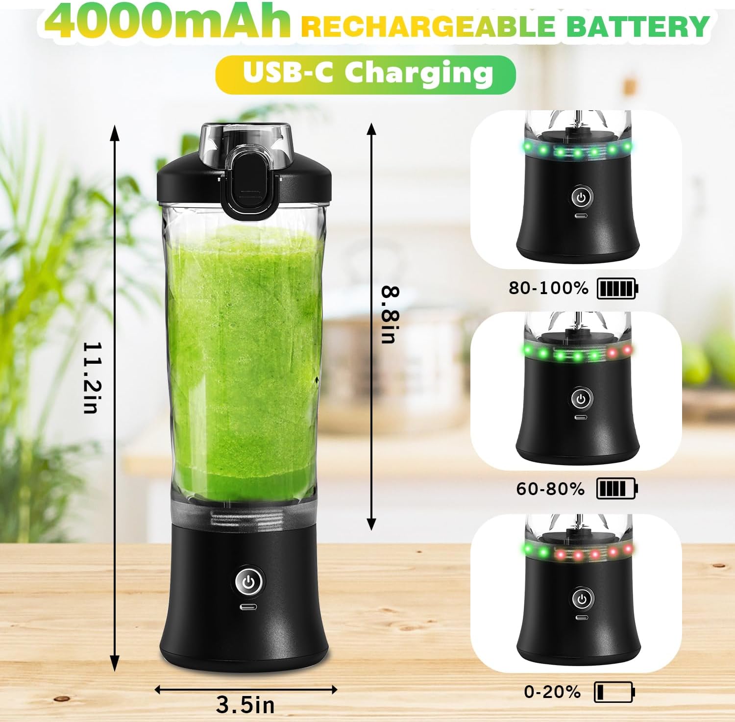 Portable Blender Personal Juicer for Shakes and Smoothies – 20 OZ Electric Protein Shaker Bottle with Insulated Sleeve, Travel Lid, USB-C Rechargeable – Mini Small Blender Cup for Kitchen, Office, Gym - Image 6