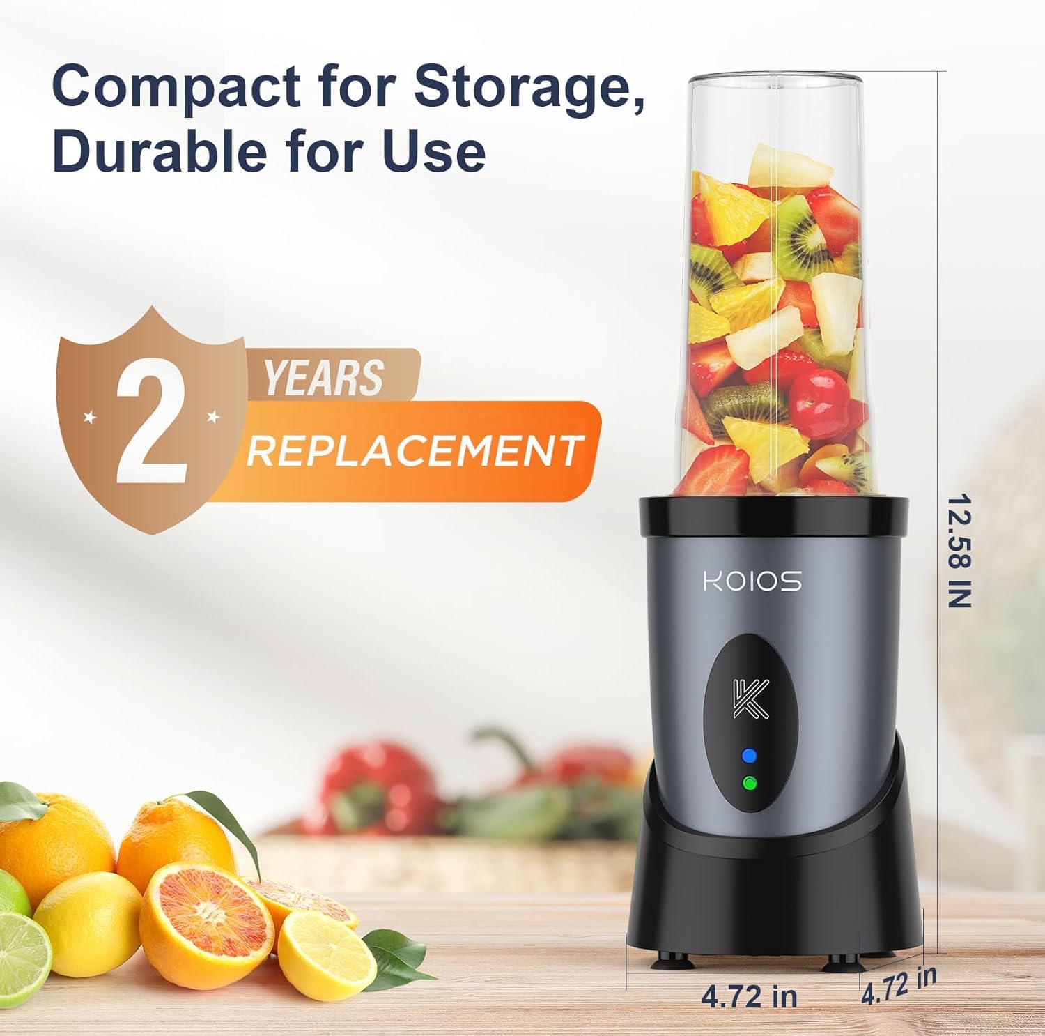 KOIOS Smoothie Blender, 900W Personal Blender for Shakes and Smoothies for Kitchen with 2 Portable Cups 22oz, Single Serve Smoothies Maker Mixer for Juices, Nutritious Recipe, Grey Blue - Image 6