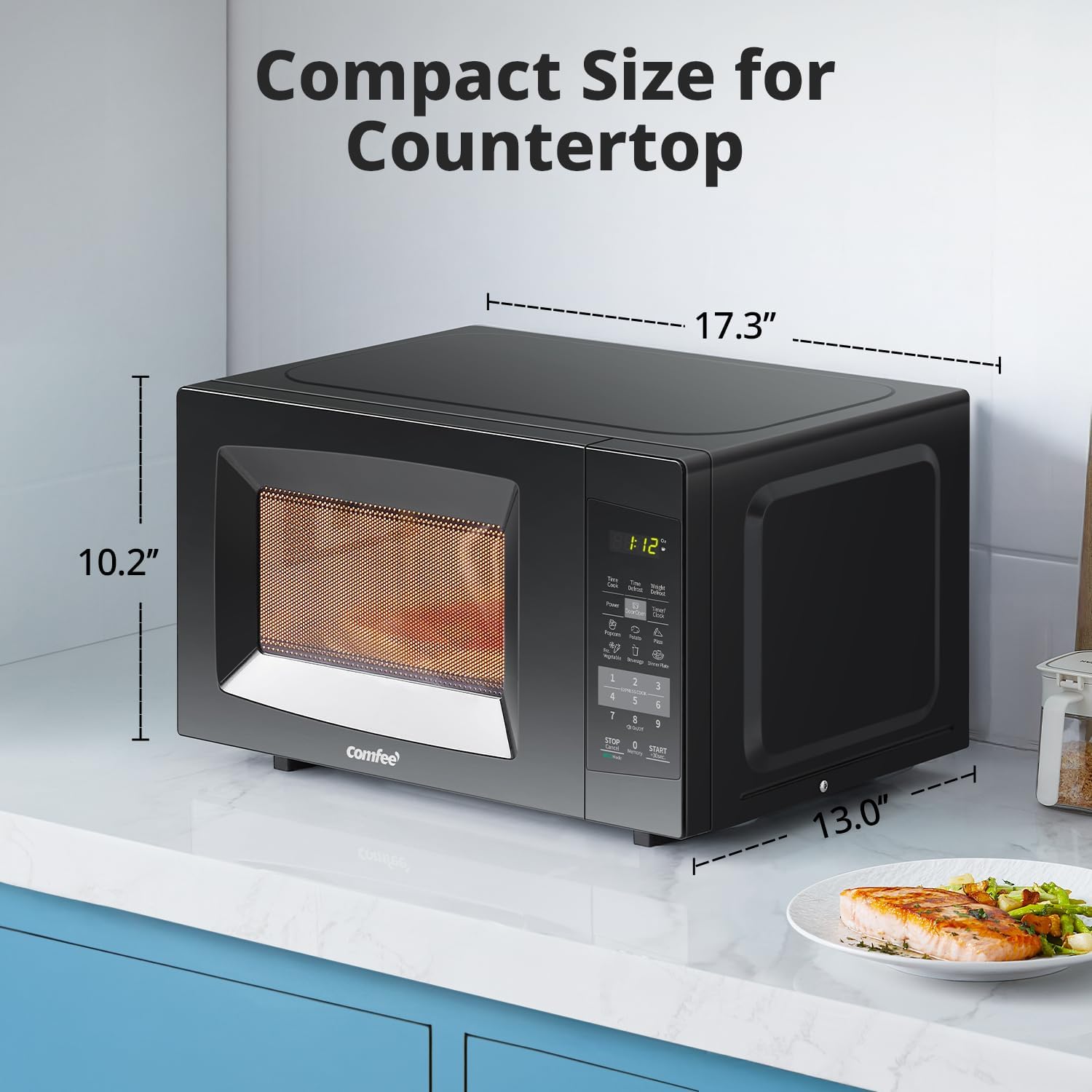 COMFEE' EM720CPL-PMB Countertop Microwave Oven with Sound On/Off, ECO Mode and Easy One-Touch Buttons, 0.7cu.ft, 700W, Black - Image 4