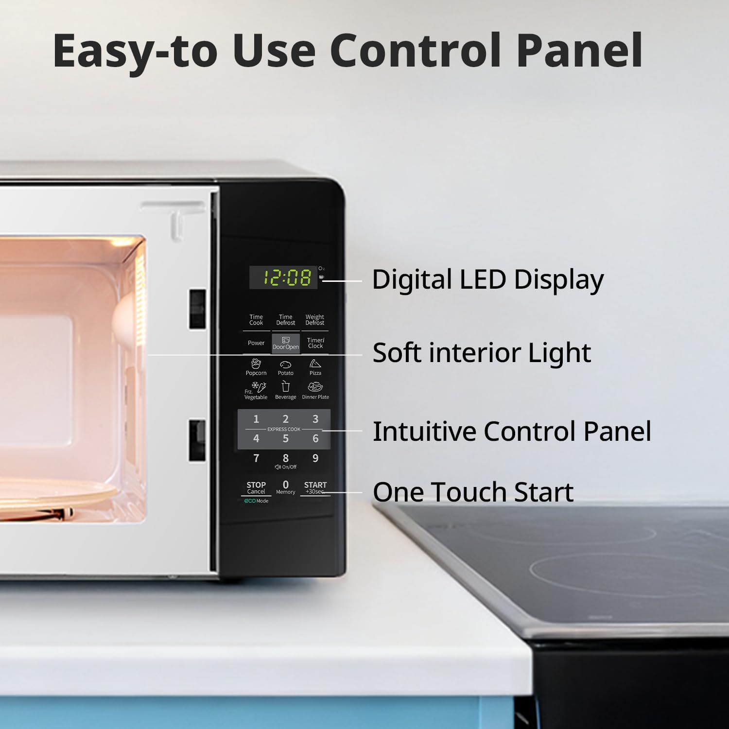 COMFEE' EM720CPL-PMB Countertop Microwave Oven with Sound On/Off, ECO Mode and Easy One-Touch Buttons, 0.7cu.ft, 700W, Black - Image 5
