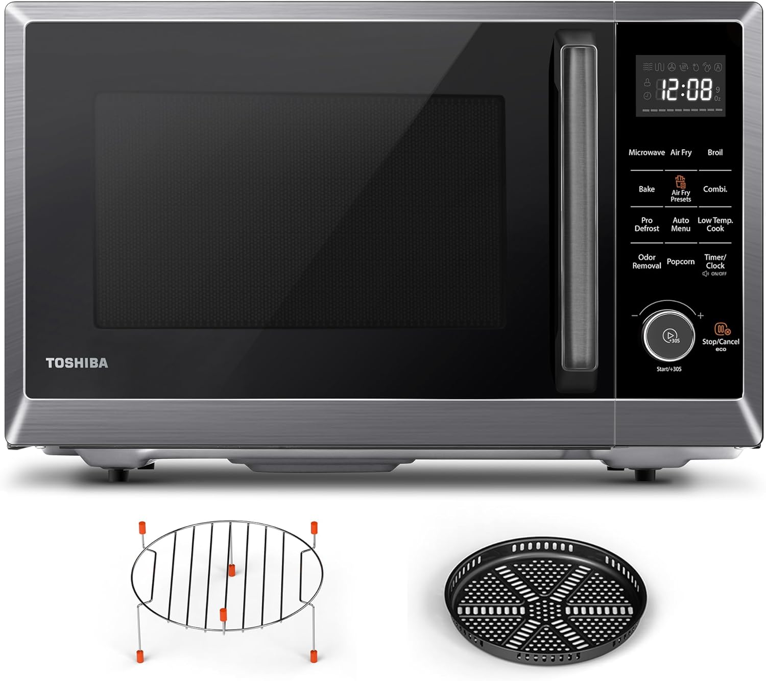 Toshiba Air Fryer Combo 8-in-1 Countertop Microwave Oven with Convection, Broil, Odor Removal, 12.4" Position Memory Turntable, Child Lock, 1.0 Cu.ft, Black Stainless Steel, ML2-EC10SA(BS) - Buy Online at SimraCart