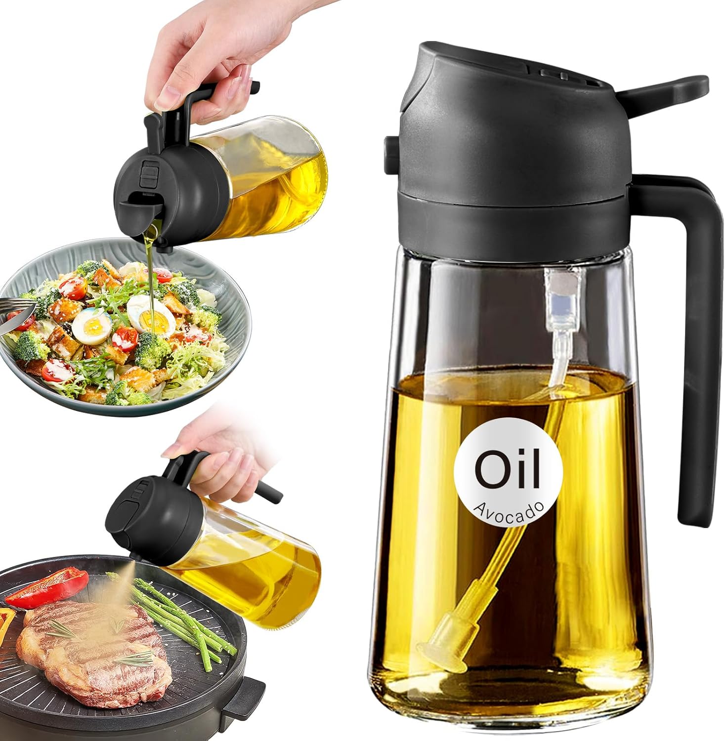 16oz Glass Olive Oil Sprayer with Stickers – 2 in 1 Oil Dispenser for Salad, Frying, BBQ - Buy Online at SimraCart