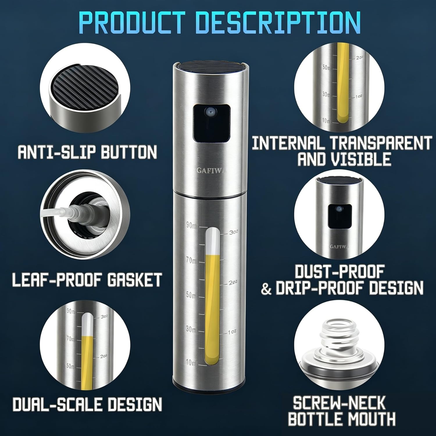 Olive Oil Sprayer for Cooking – SUS304 Stainless Steel 100ml Olive Oil Mister Bottle – Leak-Proof Portable Oil Dispenser Spritzer for Kitchen - Image 3