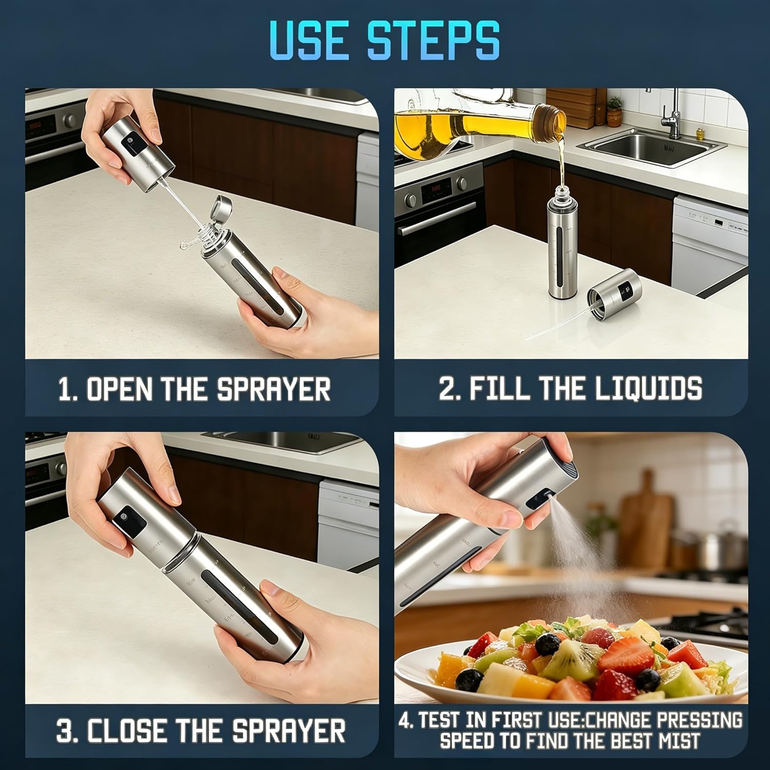 Olive Oil Sprayer for Cooking – SUS304 Stainless Steel 100ml Olive Oil Mister Bottle – Leak-Proof Portable Oil Dispenser Spritzer for Kitchen - Image 5