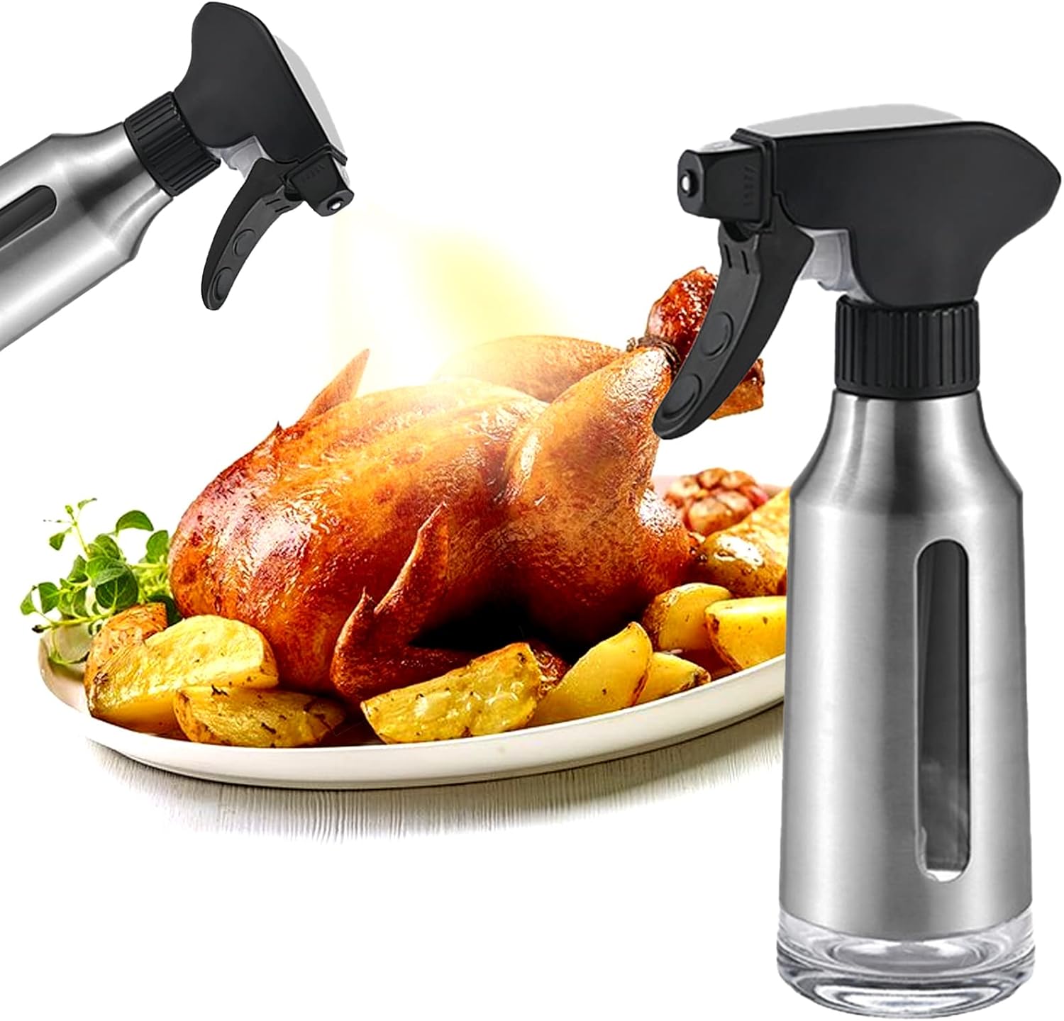 Oil Sprayer for Cooking – Stainless Steel & Glass Olive Oil Mister for Air Fryer with Black Nozzle – 180ml Fat Reduction Oil Control Spray Pot - Buy Online at SimraCart