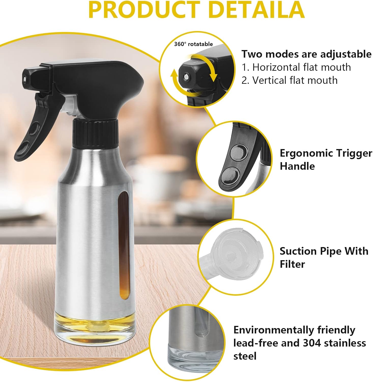 Spray Bottle – 180ml Stainless Steel Olive Oil Sprayer for Cooking – Oil Mister for Air Fryer, Canola Spritzer for BBQ, Salad, Vinegar, Baking, Roasting - Image 2