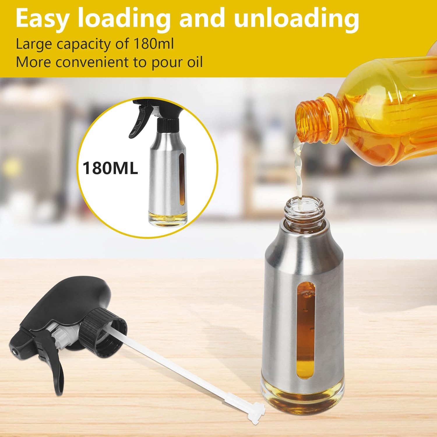 Spray Bottle – 180ml Stainless Steel Olive Oil Sprayer for Cooking – Oil Mister for Air Fryer, Canola Spritzer for BBQ, Salad, Vinegar, Baking, Roasting - Image 3
