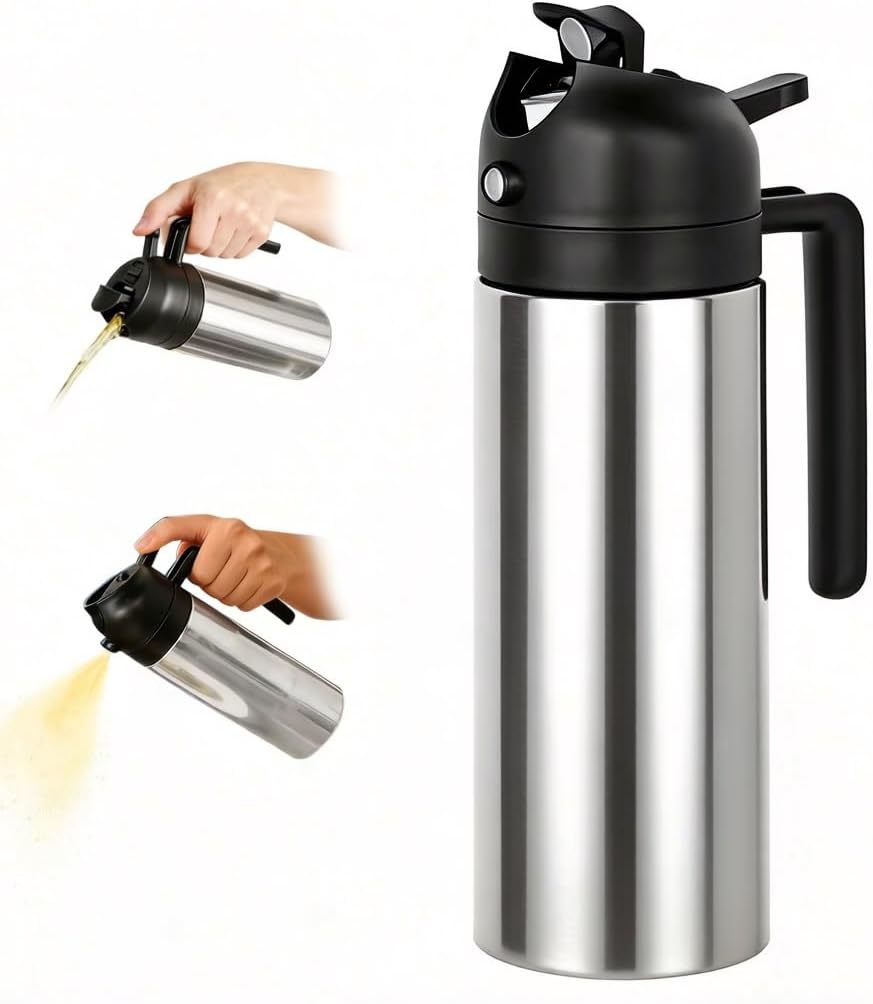2-in-1 Oil Dispenser and Oil Sprayer – 16oz/470ml Stainless Steel Olive Oil Sprayer Bottle for Kitchen Cooking, Air Fryer, BBQ, Salad, Baking - Buy Online at SimraCart