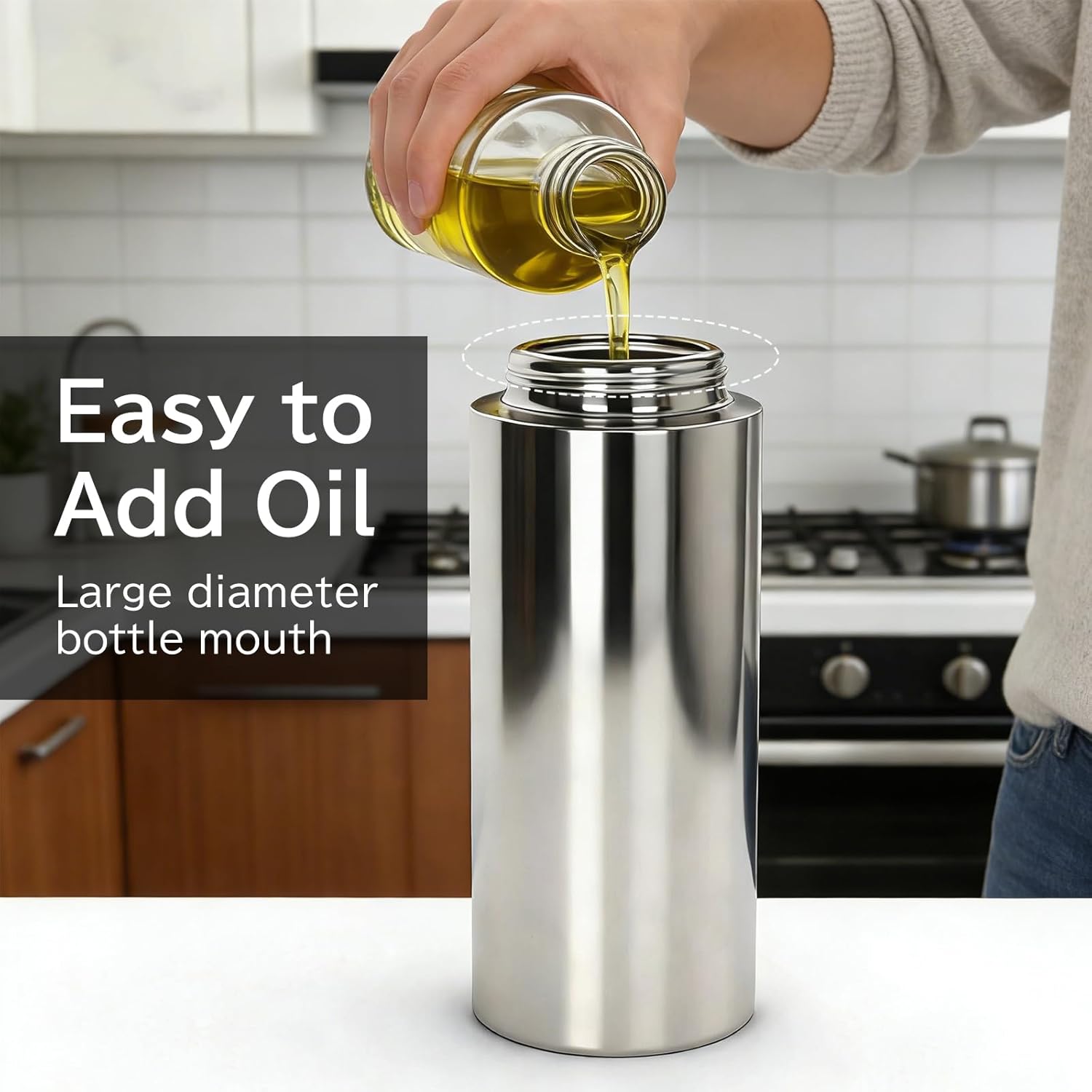 2-in-1 Oil Dispenser and Oil Sprayer – 16oz/470ml Stainless Steel Olive Oil Sprayer Bottle for Kitchen Cooking, Air Fryer, BBQ, Salad, Baking - Image 2