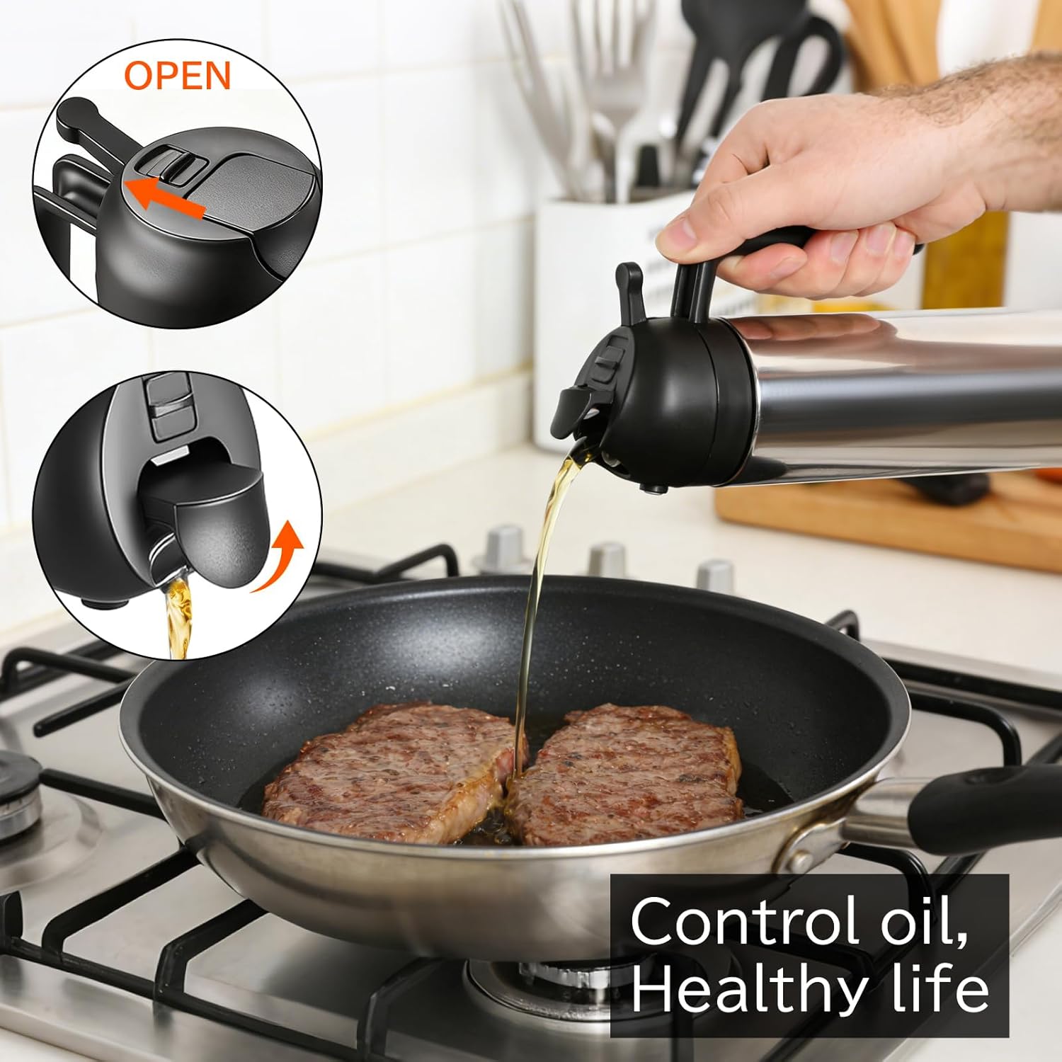 2-in-1 Oil Dispenser and Oil Sprayer – 16oz/470ml Stainless Steel Olive Oil Sprayer Bottle for Kitchen Cooking, Air Fryer, BBQ, Salad, Baking - Image 5