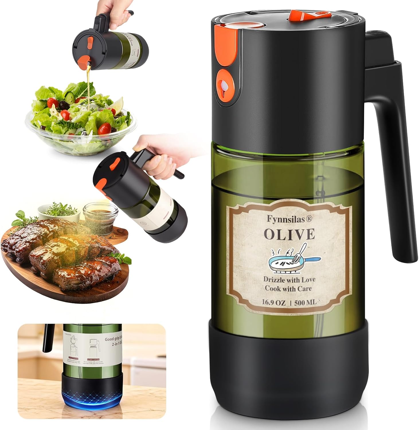 2-IN-1 Oil Sprayer for Cooking with 8 Stickers – Light-Blocking Dark Glass Olive Oil Dispenser Bottle 500ml – Oil Mister for Air Fryer, BBQ, Salad with Portion Control - Buy Online at SimraCart