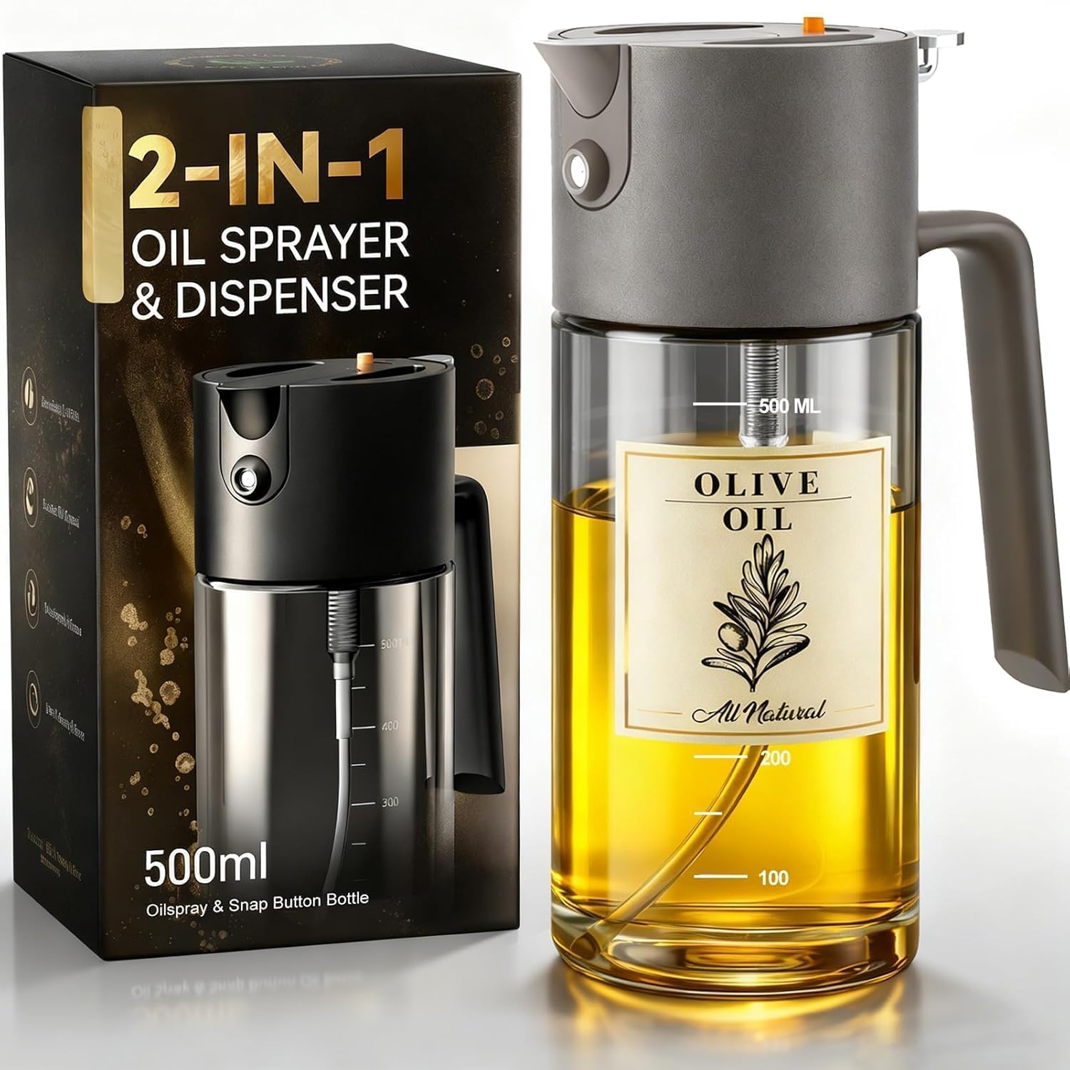 Professional 500ml Glass Oil Sprayer – 3-in-1 Kitchen Tool: Fine Mist, Stream & Pour – Leak-Proof Design for Air Fryer, BBQ & Cooking – BPA-Free - Buy Online at SimraCart