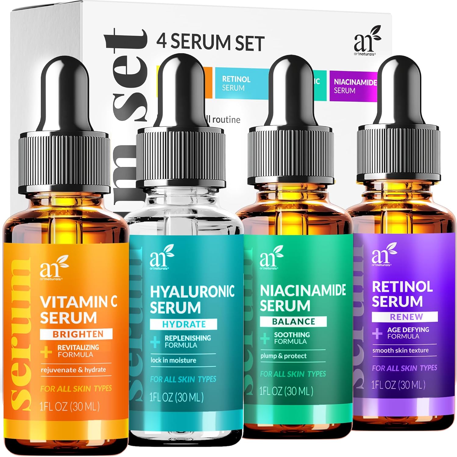 Vitamin C Serum Skin Care Set – Retinol, Hyaluronic Acid & Niacinamide | Anti-Aging, Brightening, Hydrating – artnaturals