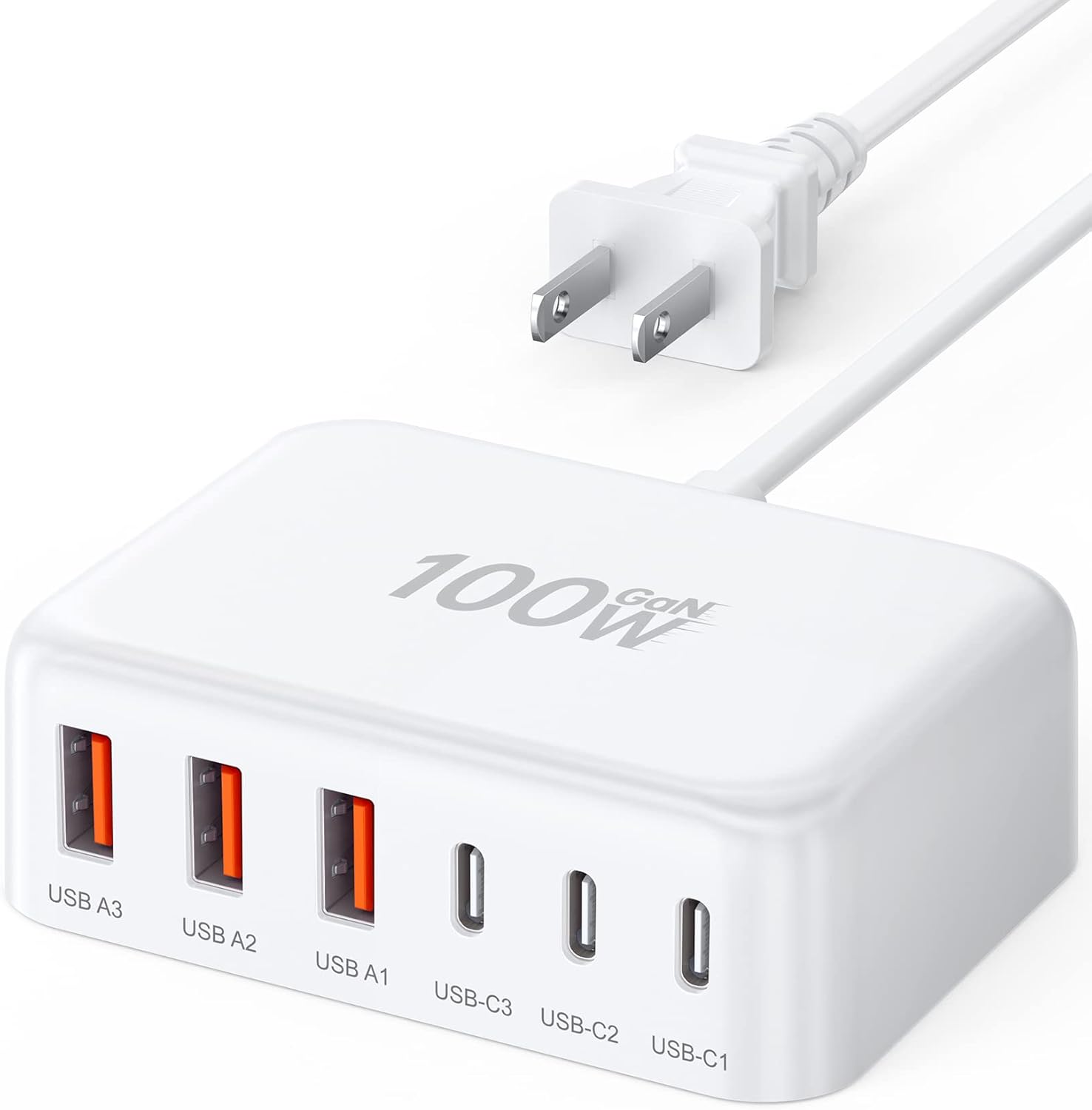USB C Fast Charger, 100W GaN 6 Port Type C Charging Station Hub Block Cube, USB C Wall Charger Power Strip Adapter Plug for iPad iPhone 17 16 15 14 Pro Max Pixel Note Galaxy, 5ft Cord - Buy Online at SimraCart