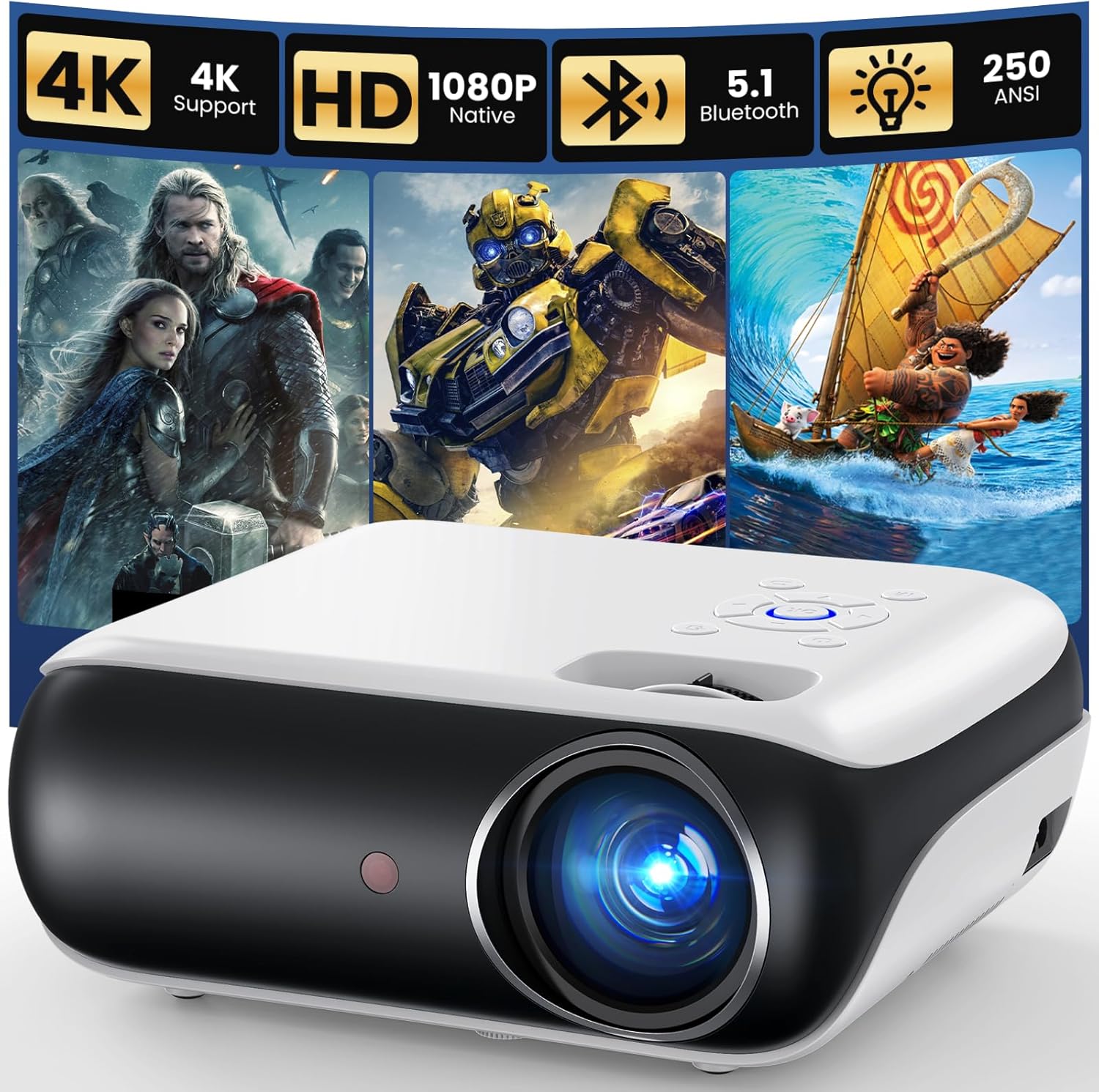 Native 1080P Projector, Bluetooth Home Theater Movie Projector with Built-in Speaker, Compatible with Smartphone, HDMI, Fire Stick, PS5, Indoor & Outdoor Use - Without Google TV System - Buy Online at SimraCart